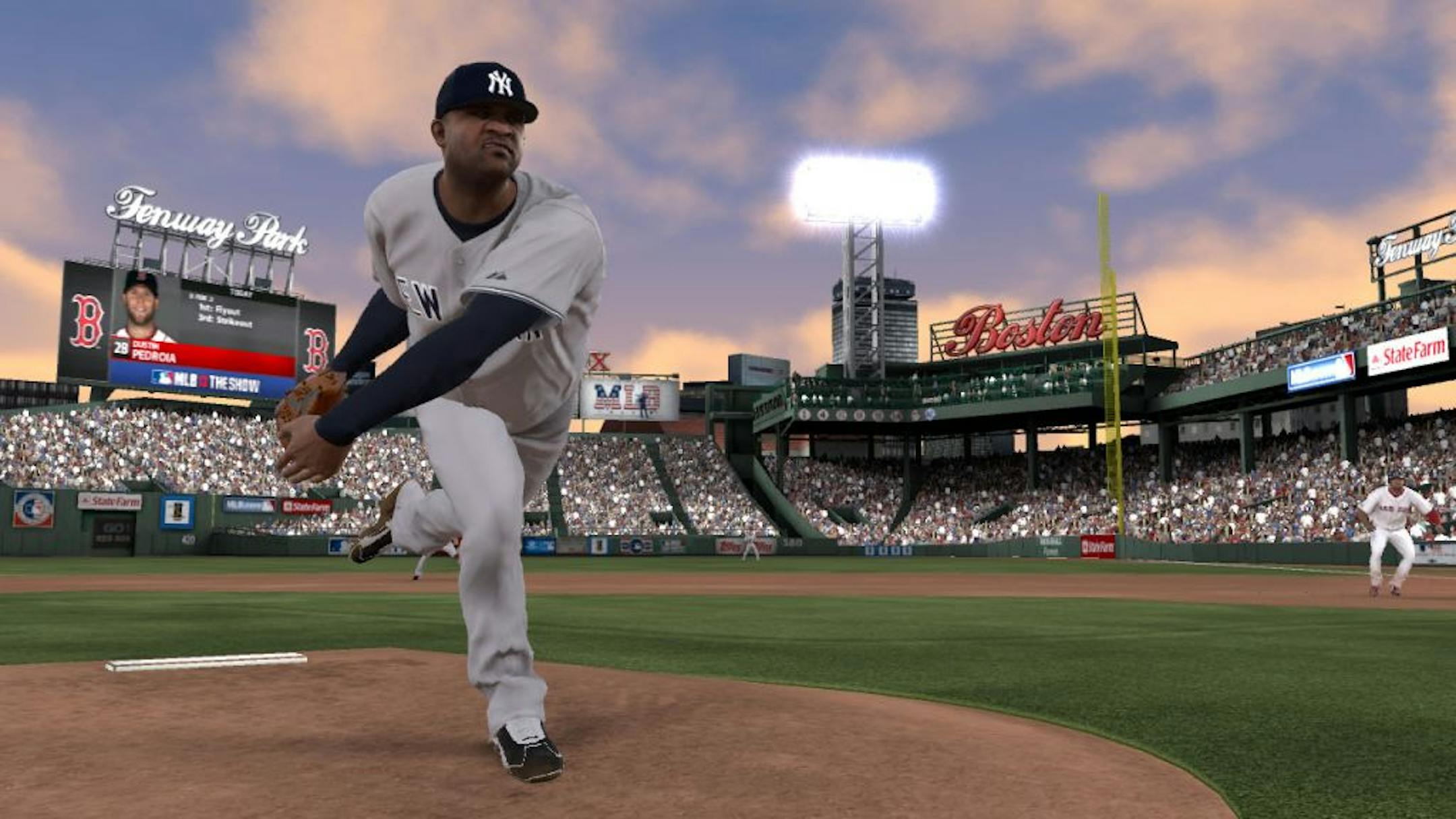 New York Yankees ace C.C. Sabathia delivers a pitch at Boston's Fenway Park in "MLB 12: The Show."