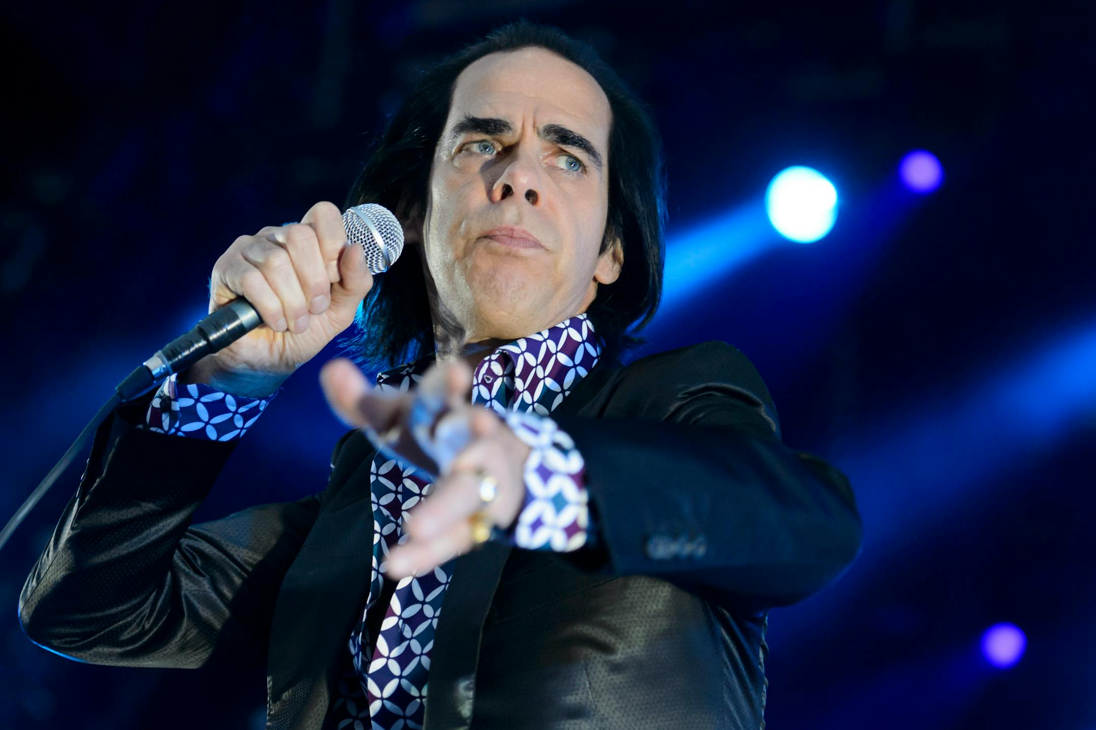 Australian singer Nick Cave performs with his band the Bad Seeds performs on the main stage during the 38th Paleo Festival in Nyon, Switzerland.