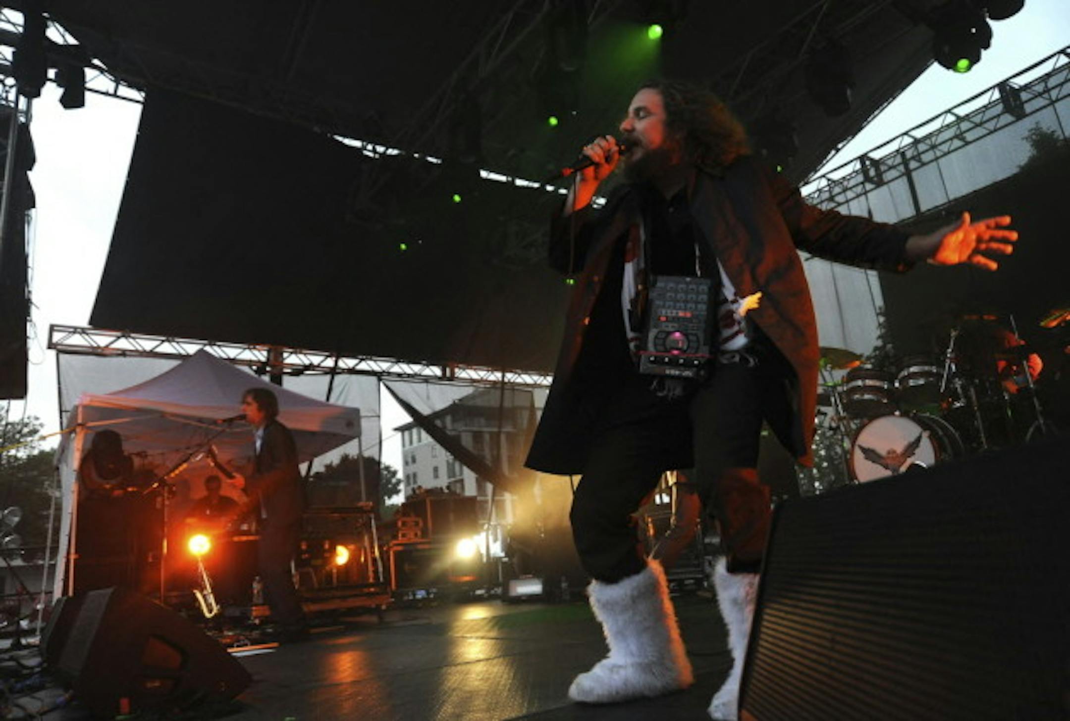 My Morning Jacket's Jim James was ready in case it snowed Saturday at Rock the Garden. / Photos by Leah Millis, Star Tribune