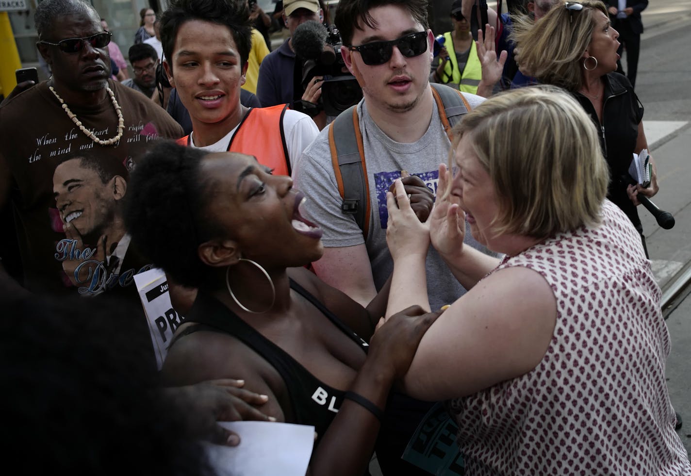 Tensions escalated after a woman suffered a panic attack after her Green Line train was blocked from leaving."I just want to go home," she said. ] There will be a rally at the Hennepin County Government Center at 4 or 4:30 pm to protest the decision not to press charges against the officers who shot and killed Thurman Blevins. Richard Tsong-Taatarii&#xef;rtsongtaatarii@startribune.com