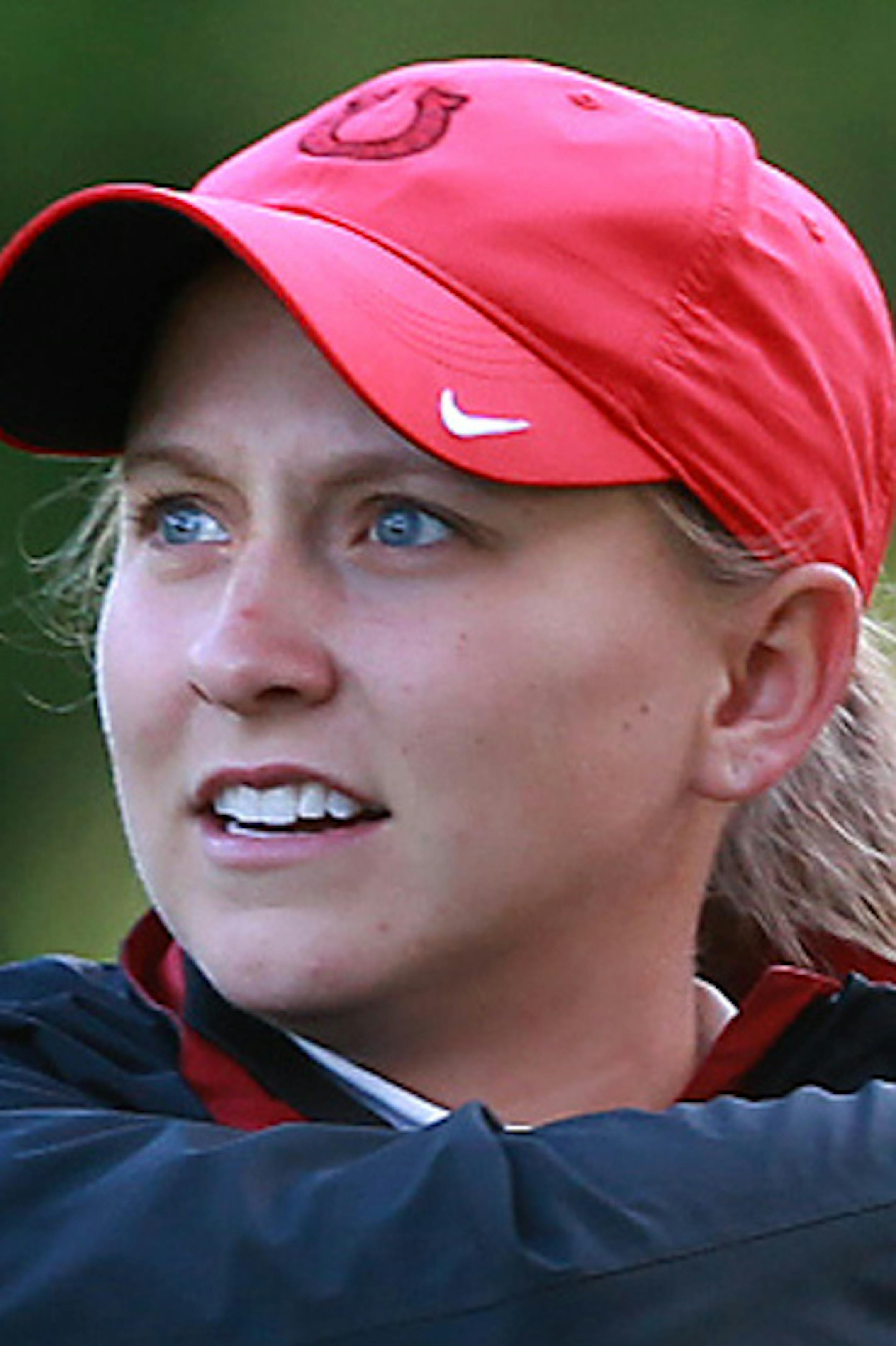 Cassie Deeg teed off on the second hole during day one action of the Minnesota High School Golf Tournament, Class 3A at Bunker Hills Golf Course, Tuesday, June 12, 2012. (ELIZABETH FLORES/STAR TRIBUNE) ELIZABETH FLORES • eflores@startribune.com ORG XMIT: MIN2014082017455669