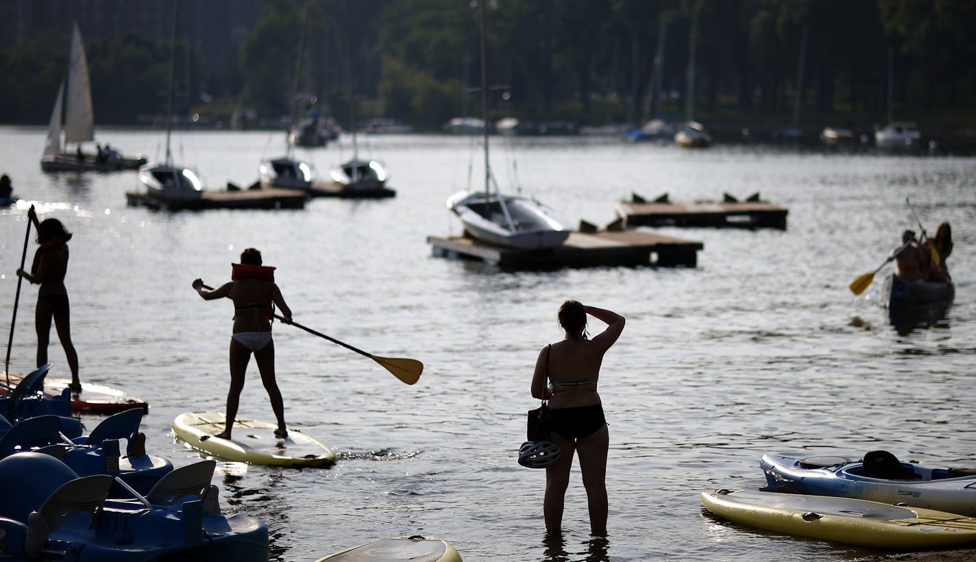 Water recreationists at Wheel Fun Rentals on Lake Calhoun in Minneapolis on Wednesday evening, July 10, 2013, Minneapolis, Minn.,