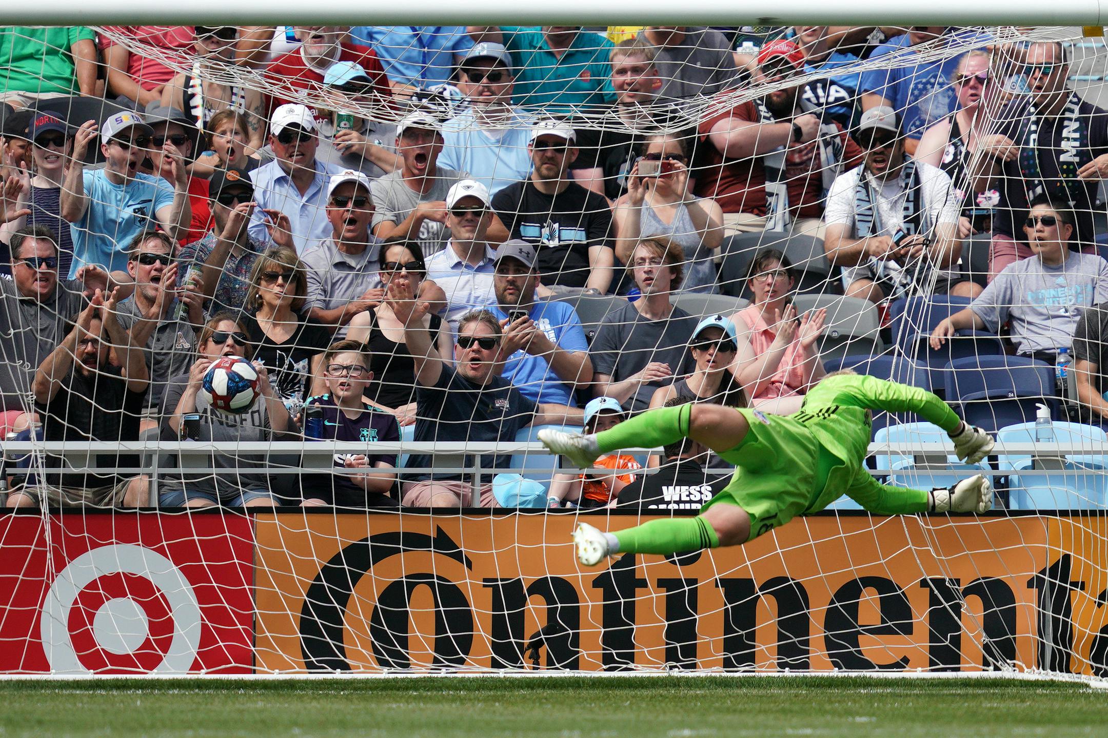 FC Cincinnati goalkeeper Spencer Richey was unable to stop a shot by Minnesota United midfielder Hassani Dotson