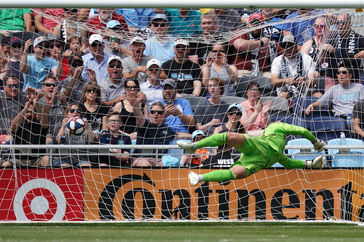 FC Cincinnati goalkeeper Spencer Richey was unable to stop a shot by Minnesota United midfielder Hassani Dotson