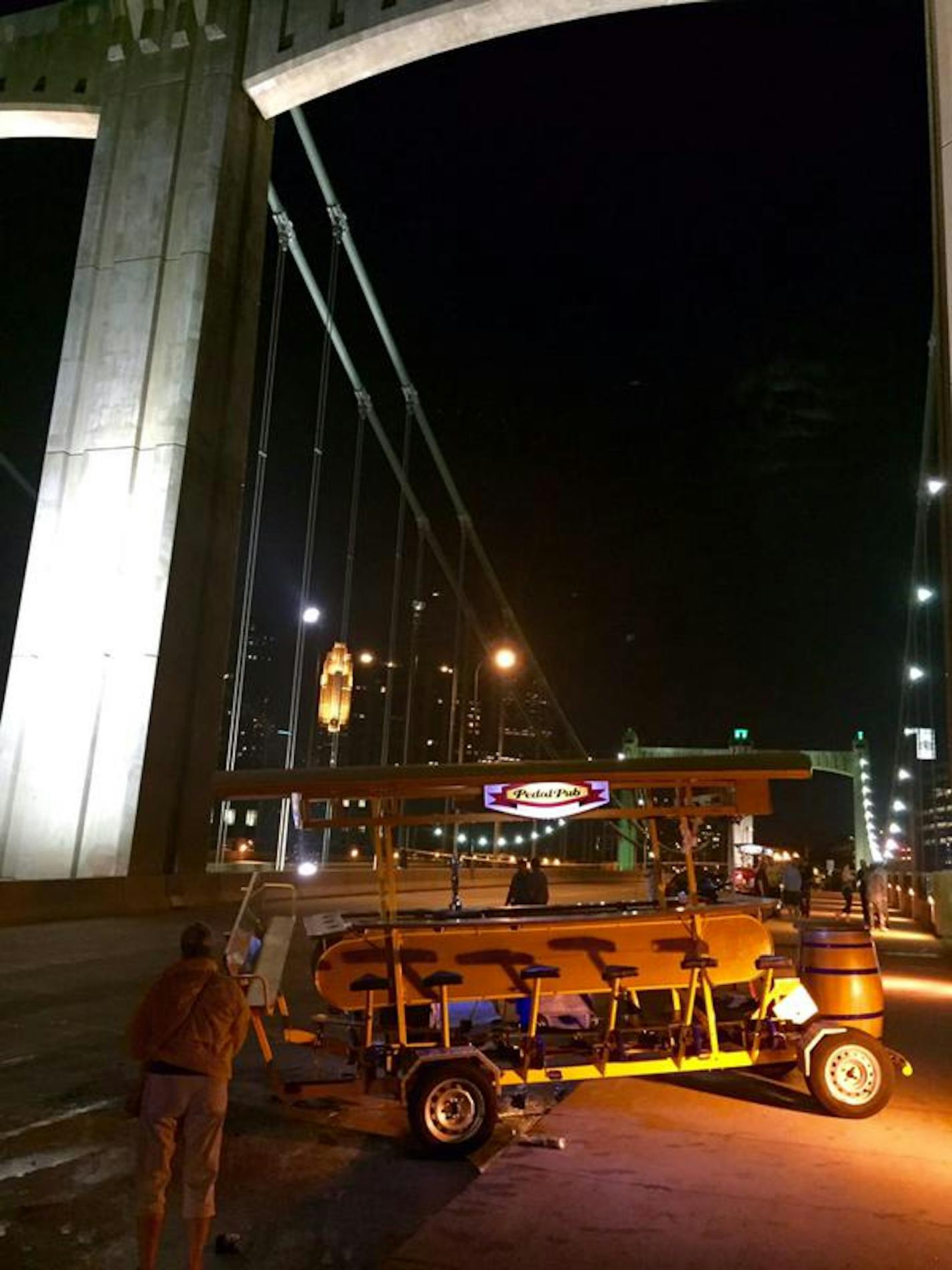 The pedal pub after the crash about 10 p.m. Wednesday on the Hennepin Avenue bridge in Minneapolis.