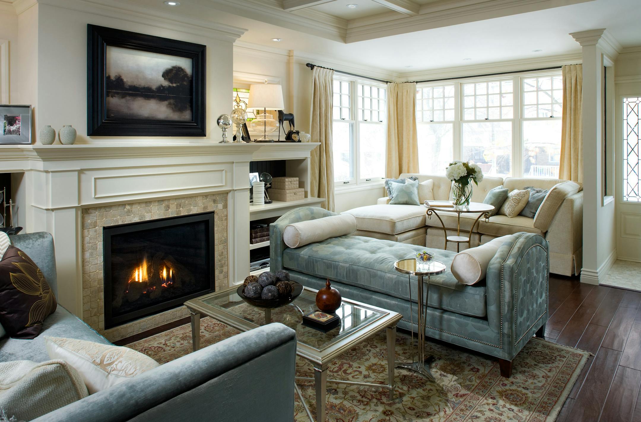 AFTER By opening things up, mixing modern features with traditional touches and making this space more conducive to entertaining, the grand-scale living and dining space is now perfect for two or 22.