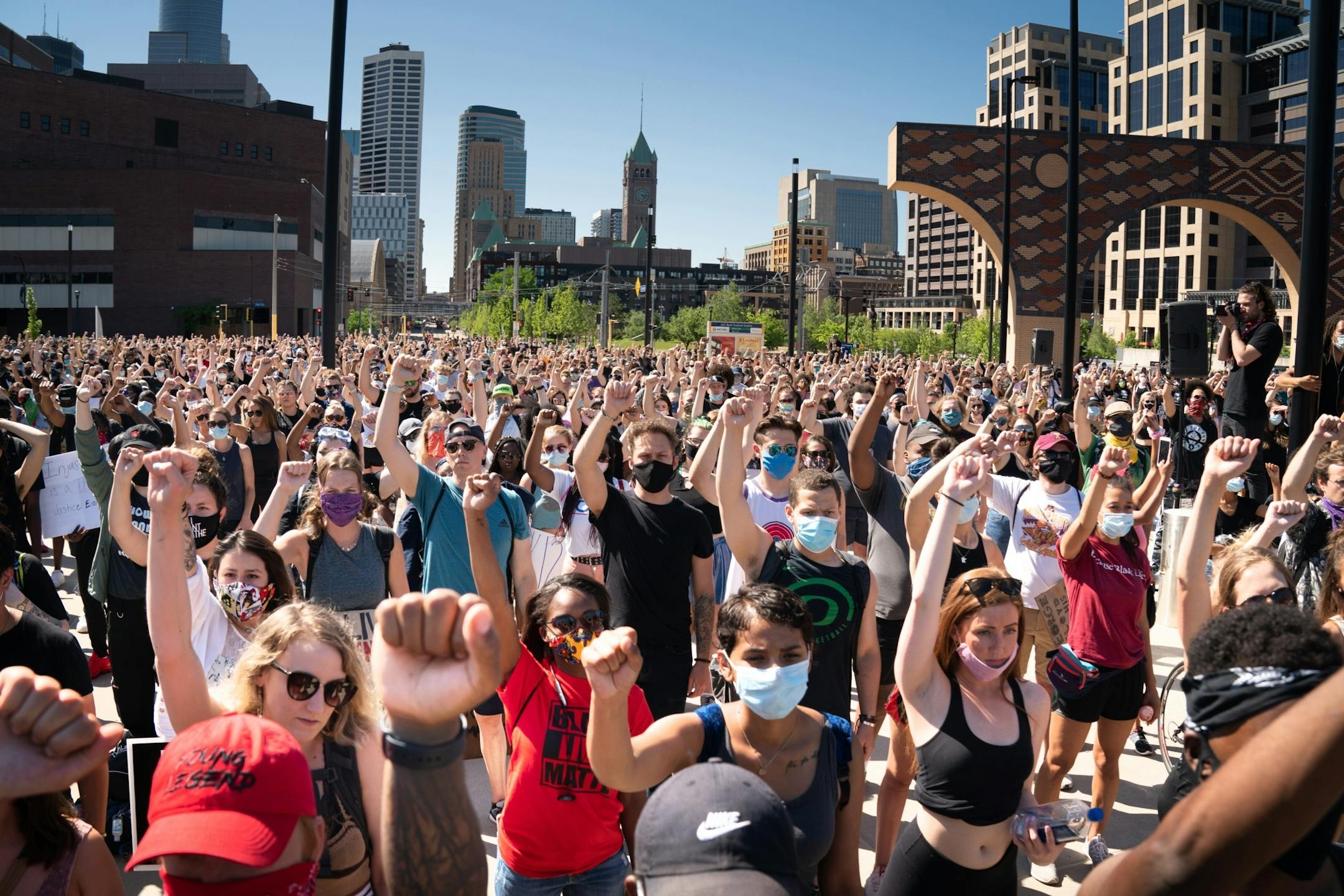 "Say his Name," "George Floyd" was chanted at the rally. A rally called Unfinished Business, sponsored by the 10K foundation drew crowds starting from USBank Stadium and then marched toward downtown.