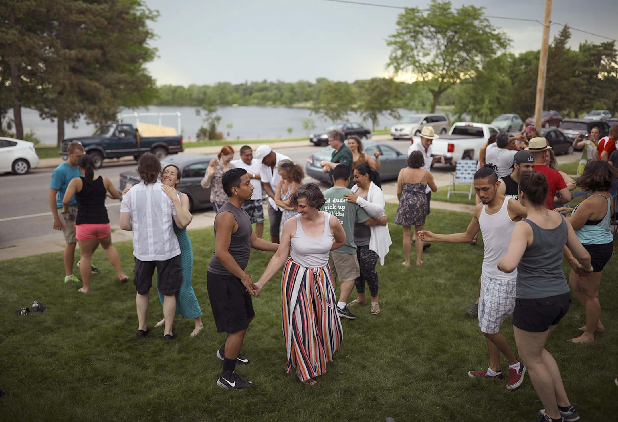 A crowd of friends danced Afro Cuban style on Stephanie Owen's front yard on 28th Ave. S. Monday afternoon. Earlier in the day they had been across the street at Lake Hiawatha Park, but when rain threatened they moved the party to the front yard. "The first of many Memorial Day parties," Owen said.