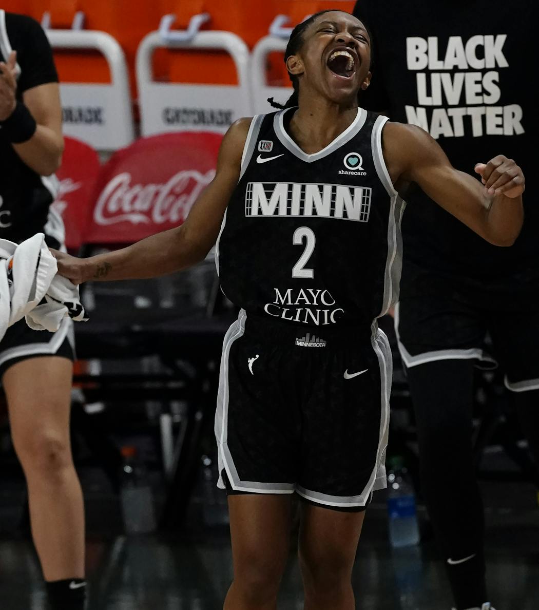 Crystal Dangerfield had reason to shout as time expired in the Lynx’s 87-85 victory over Atlanta on Wednesday.