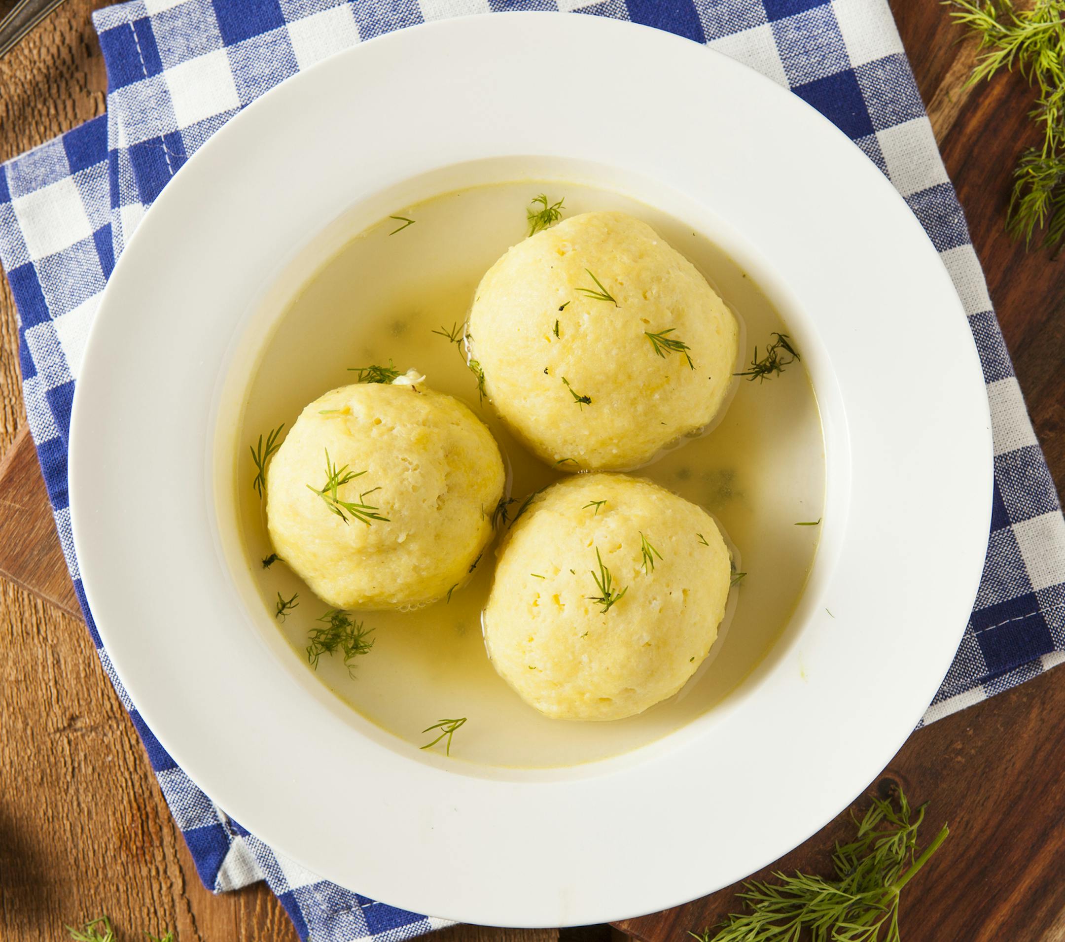 Hot Homemade Matzo Ball Soup in a Bowl