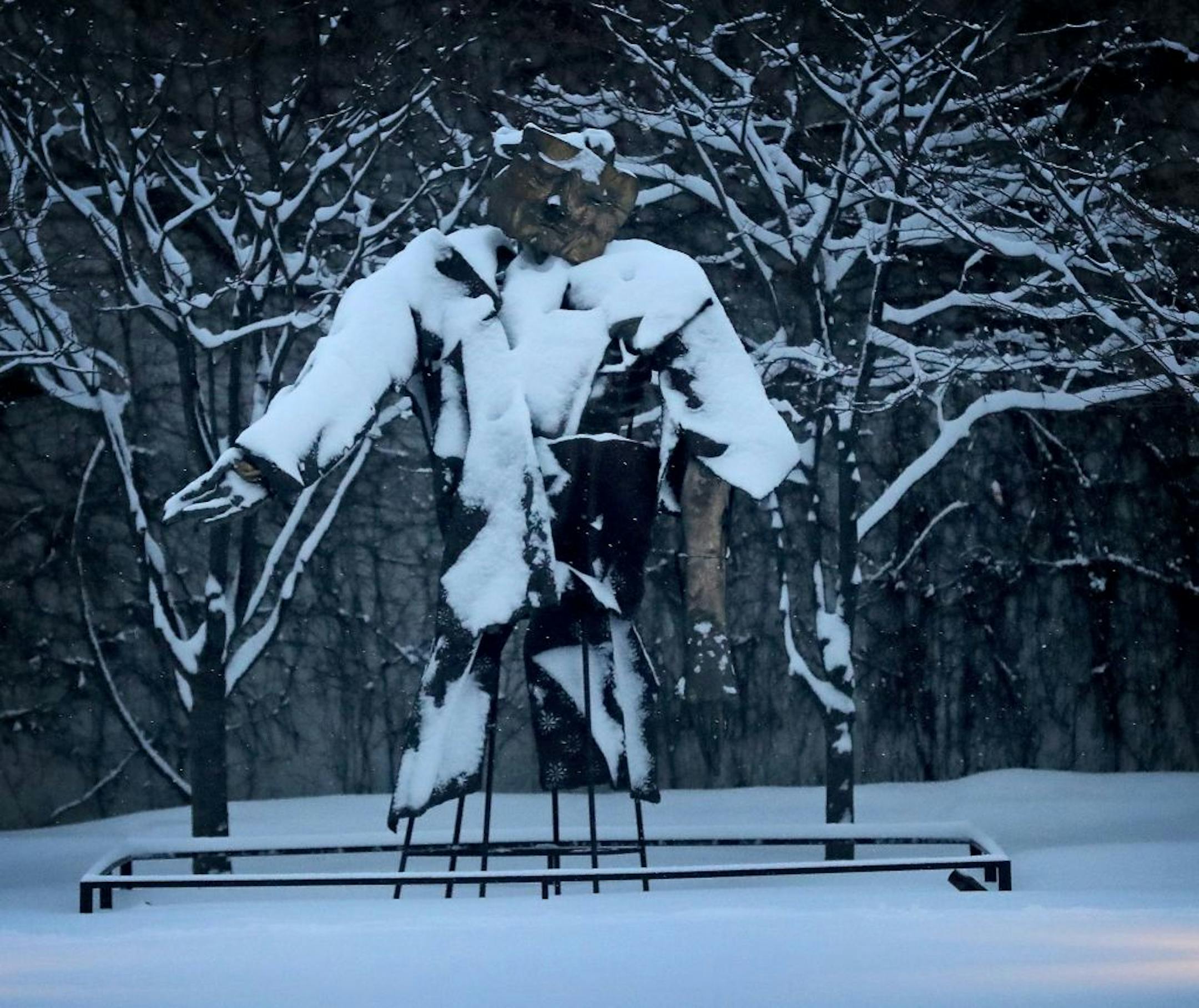 Hephaestus by Matthew Monahan in the Walker Art Center Sculpture Garden is coated in fresh snowfall Tuesday, March 6, 2018, in Minneapolis, MN.