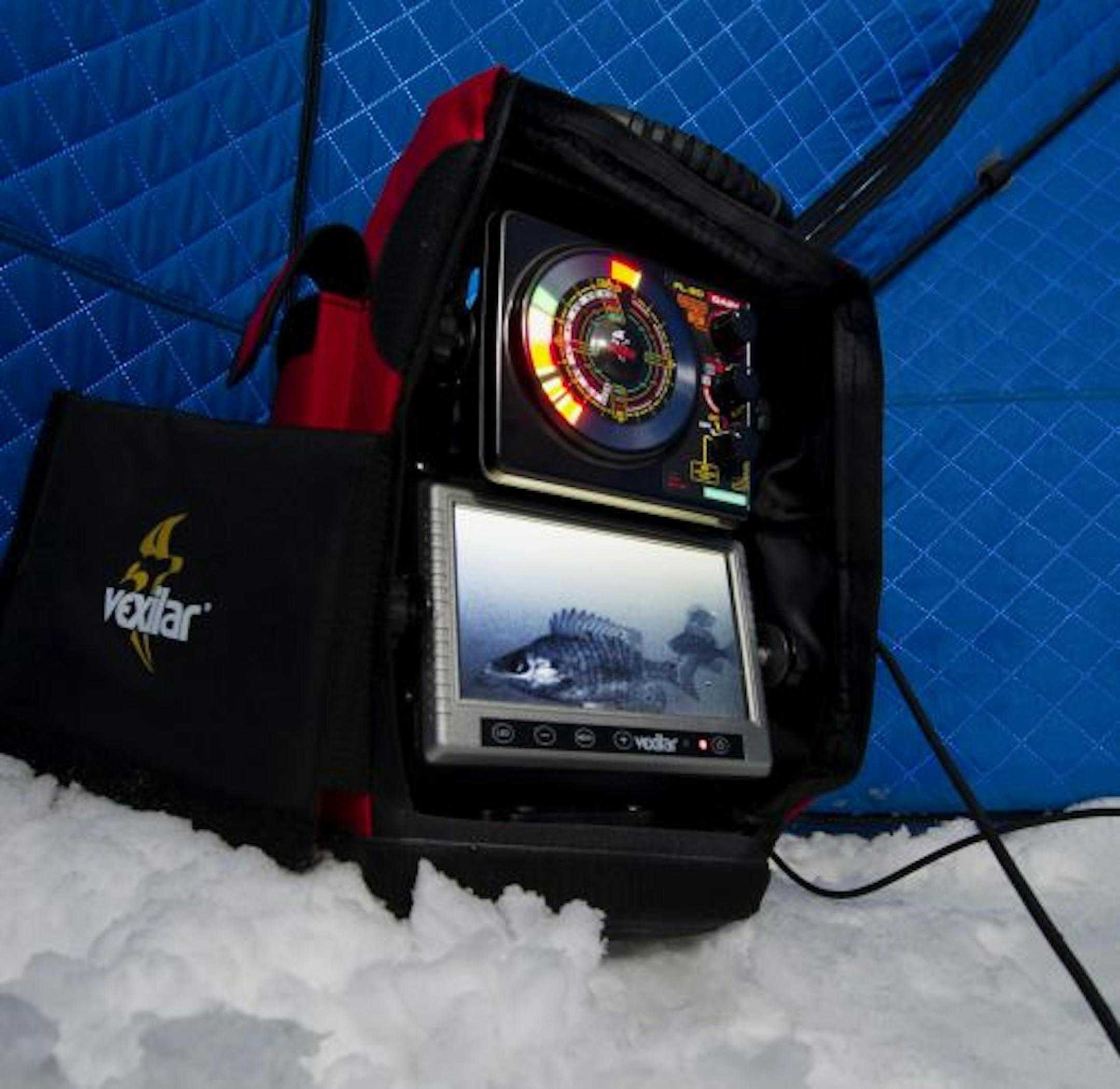 The Vexilar underwater camera unit with depth finder is featured.