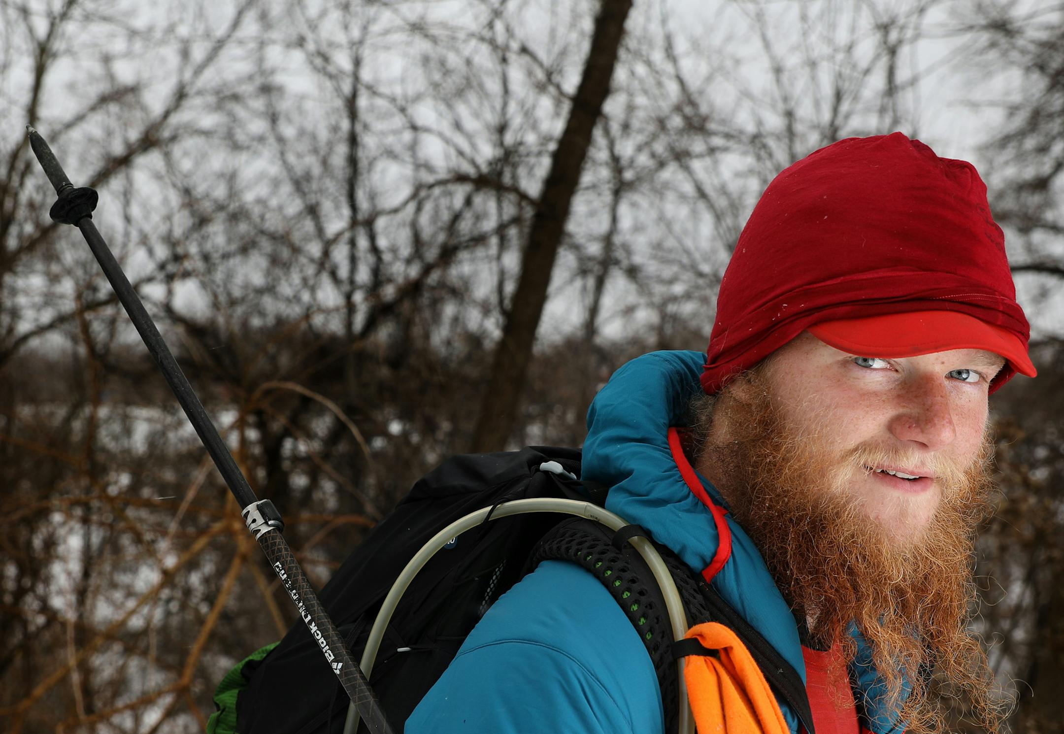 Hiker James Lunning stands for a portrait Thursday. ] ANTHONY SOUFFLE • anthony.souffle@startribune.com Hiker James Lunning, who recently completed most of the Pacific Crest Trail while on an indefinite trek across the United States, met us Thursday, Dec. 29, 2016 for a portrait at Minnehaha Falls in Minneapolis.
