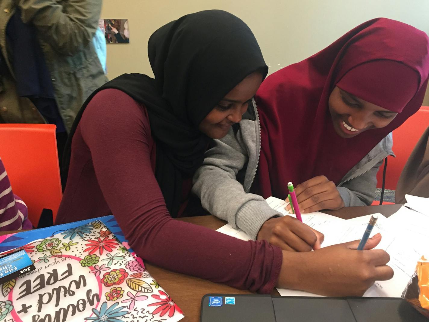 Ayan Ismail and Hikmo Abdi, 10th graders at Roosevelt High School in Minneapolis.