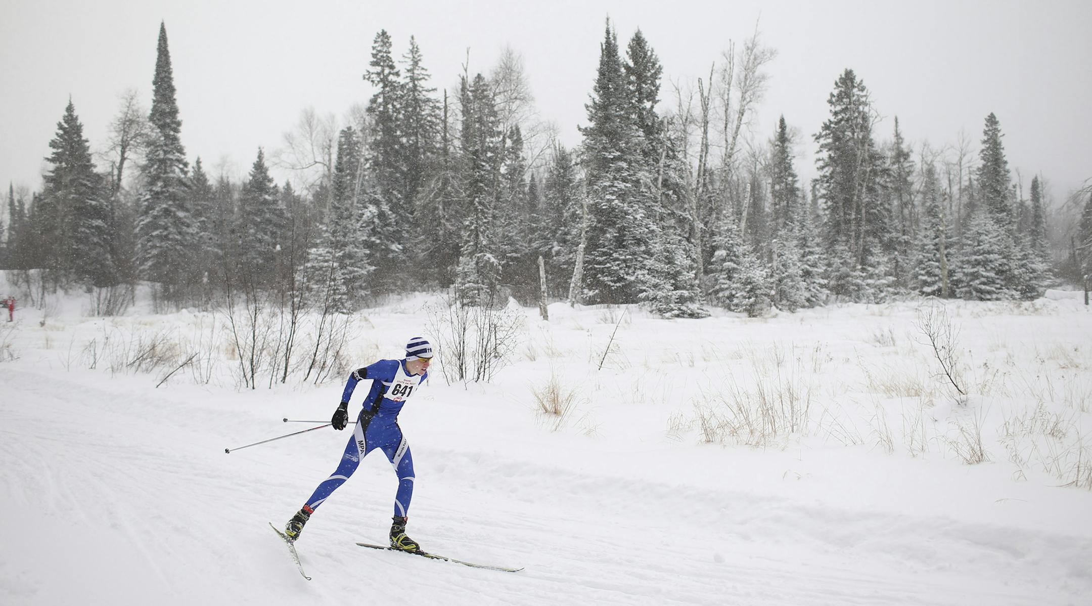 The boys' and girls' Nordic Ski State Meet was held Thursday, February 13, 2014 at Giants Ridge in Biwabik, Minn. Nick Gardener of Mounds Park Academy skiing during the 5k freestyle race Thursday morning. He finished second overall in the boys' individual nordic competition. ] JEFF WHEELER ï jeff.wheeler@startribune.com ORG XMIT: MIN1402131736471897