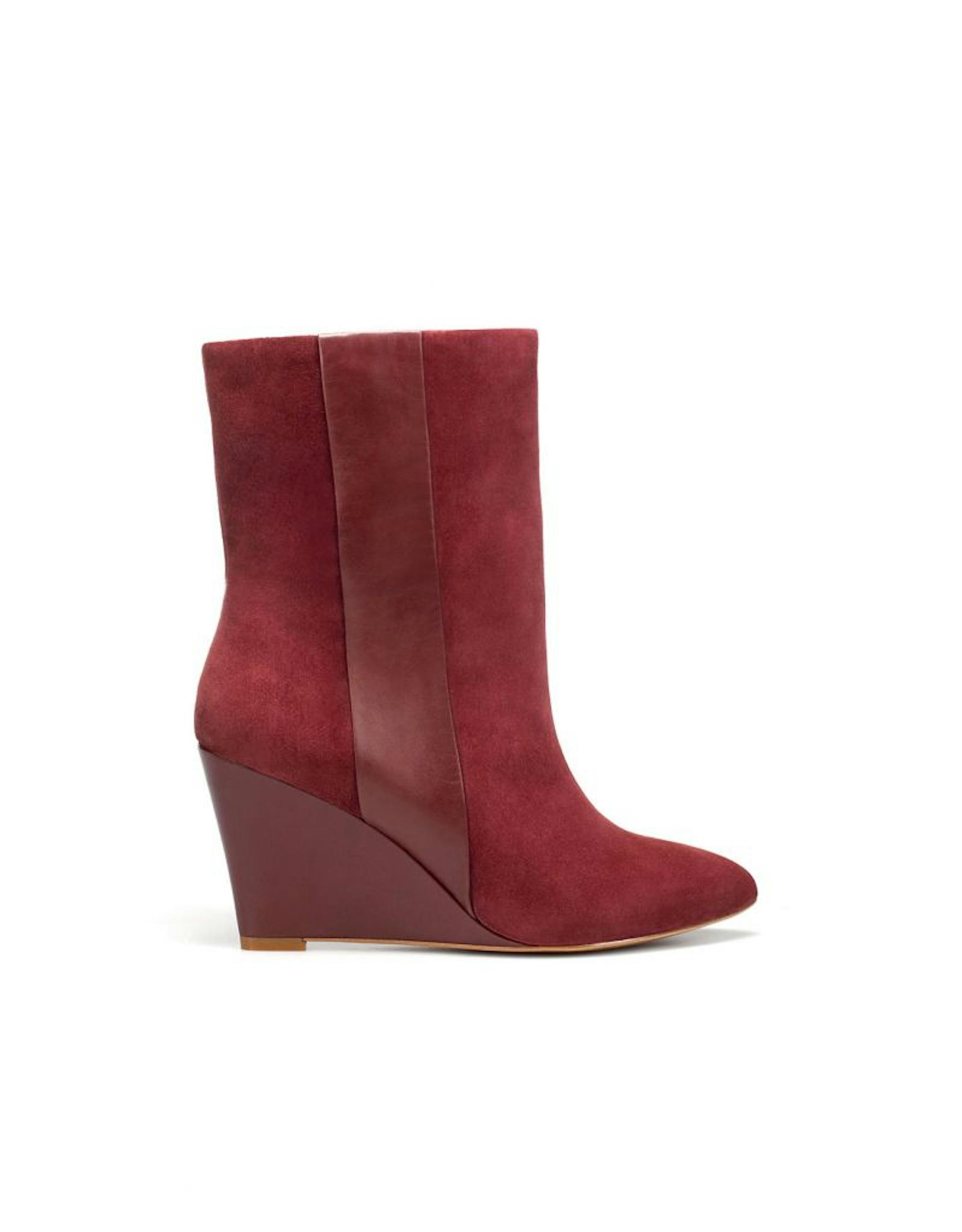 Wedge ankle boots in bordeaux, $129 from zara.com.