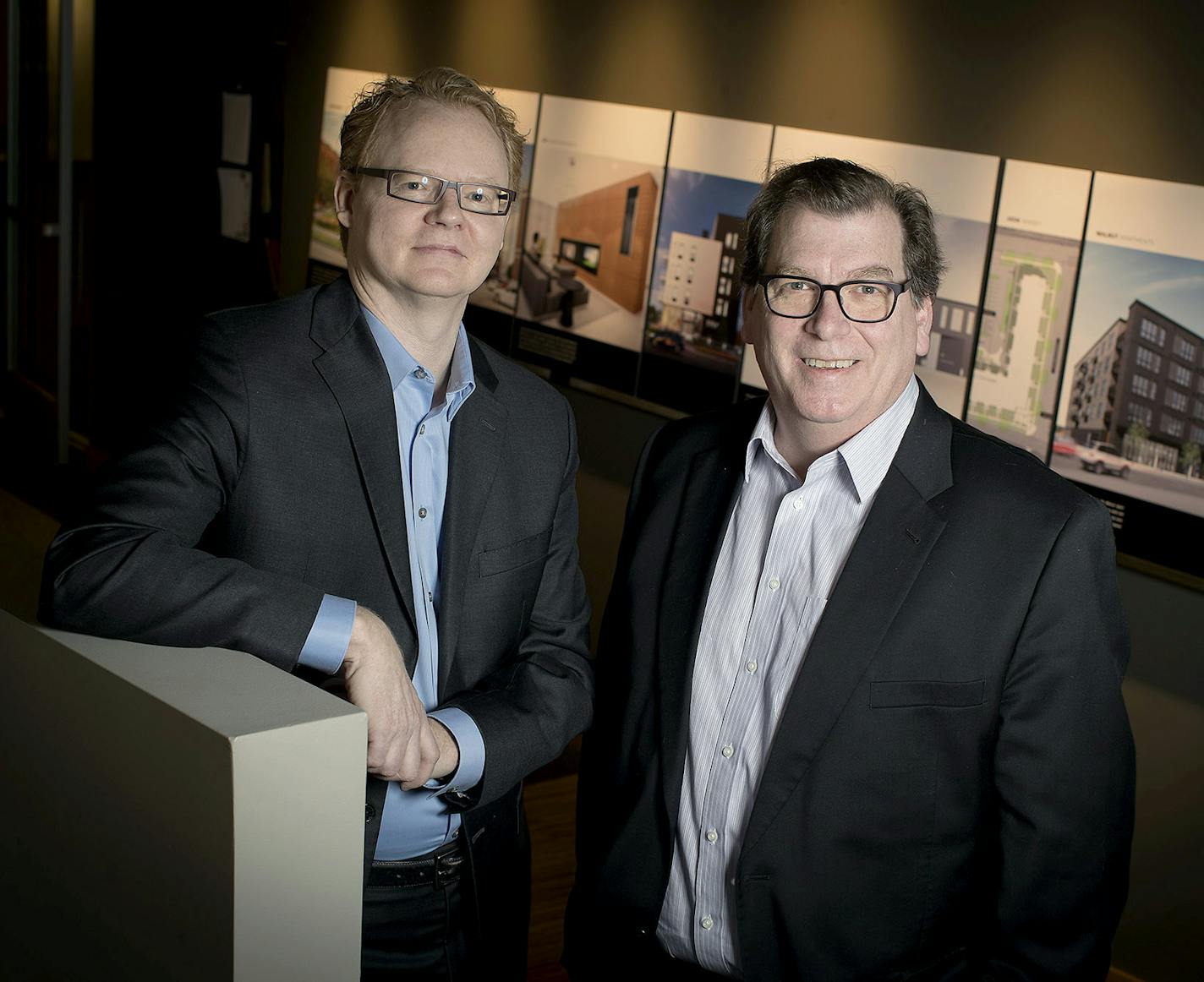 Noah Bly, left, and Tod Elkins are founders of UrbanWorks Architecture, photographed Wednesday, March 15, 2017 in Minneapolis, MN. ] ELIZABETH FLORES &#xef; liz.flores@startribune.com