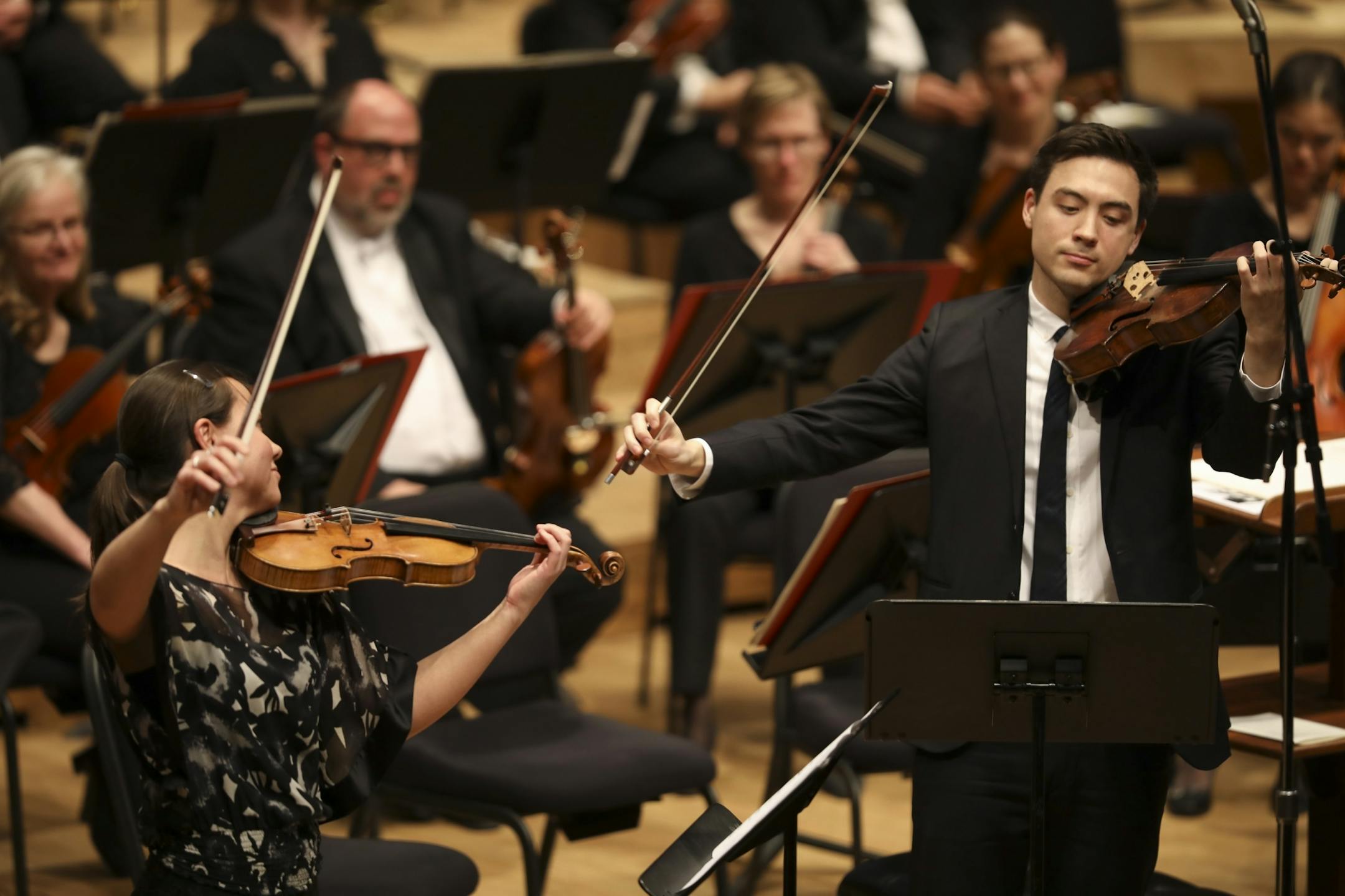 Ariana and Daniel Kim performed Stanislaw Skrowaczewski's last completed composition, his Duet for Violin and Viola (2015) during the memorial service.
