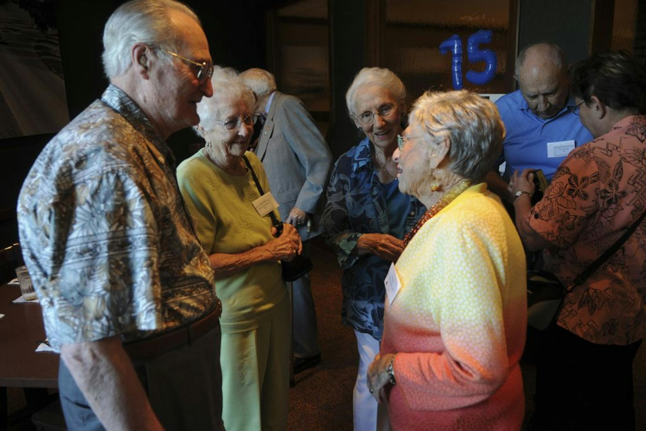 The North High School Class of 1936 gathered for its 75th reunion last Thursday at Byerly's in St. Louis Park, enjoying a luncheon of chicken wild rice soup and sandwiches. The North High they attended no longer exists, but the school mascot, a polar bear, stood watch over a picture of old North High during the reunion.