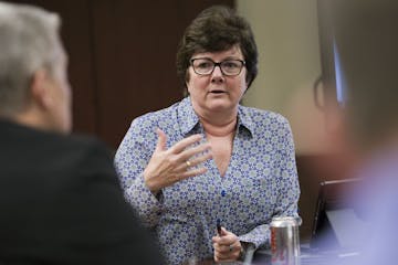 New Brighton Mayor Val Johnson adds to discussion during a work session held at New Brighton City Hall on Tuesday.