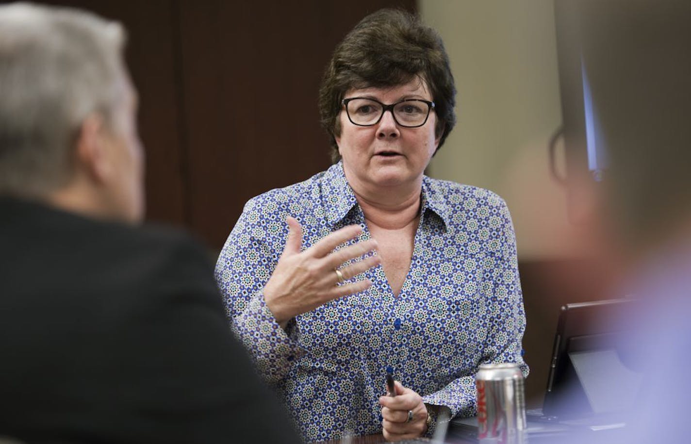 New Brighton Mayor Val Johnson adds to discussion during a work session held at New Brighton City Hall on Tuesday.