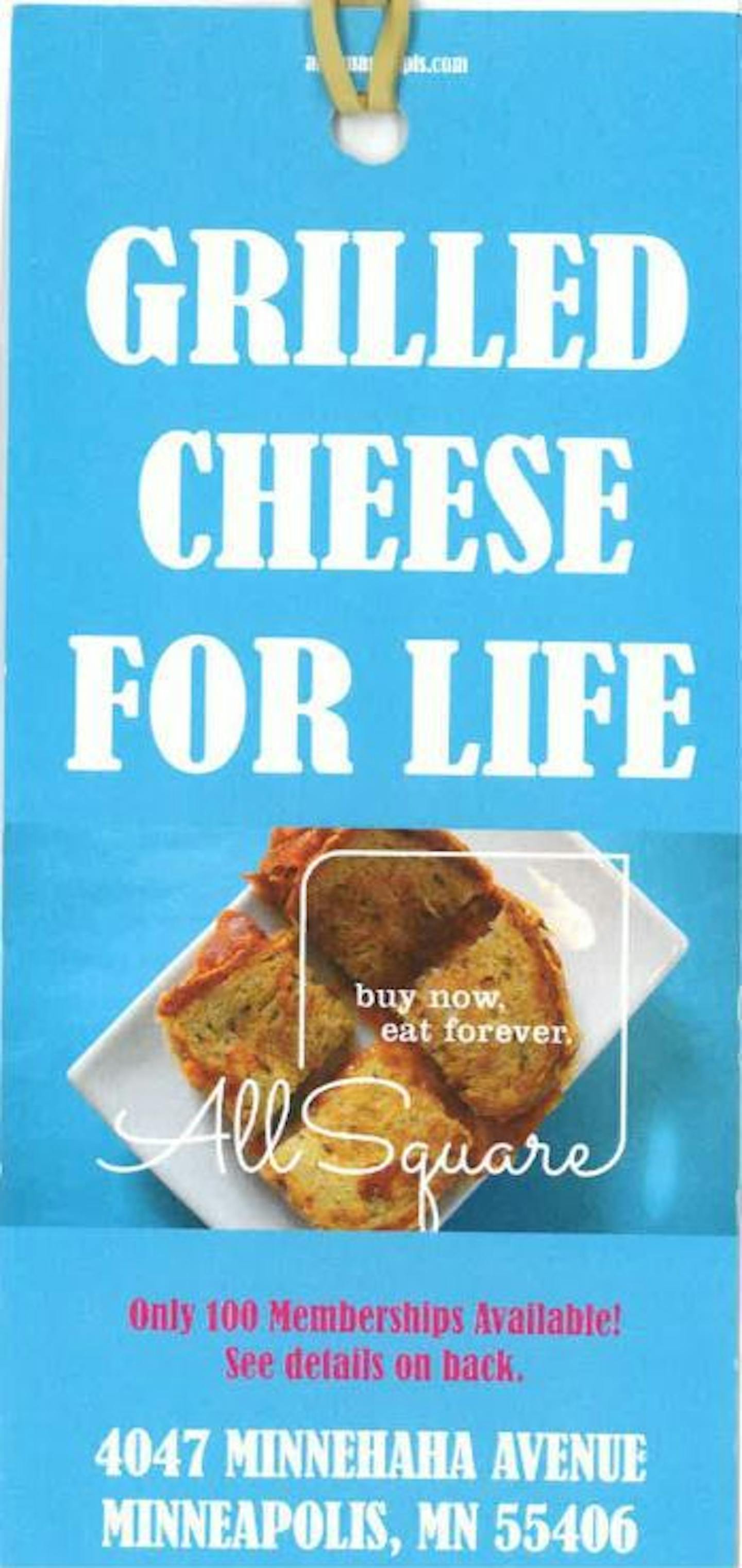 All Square, a new nonprofit restaurant specializing in gourmet grilled cheeses is scheduled to open this spring in the Longfellow community in South Minneapolis. The nonprofit is offering $1,000 memberships to their Grilled Cheese for Life club.