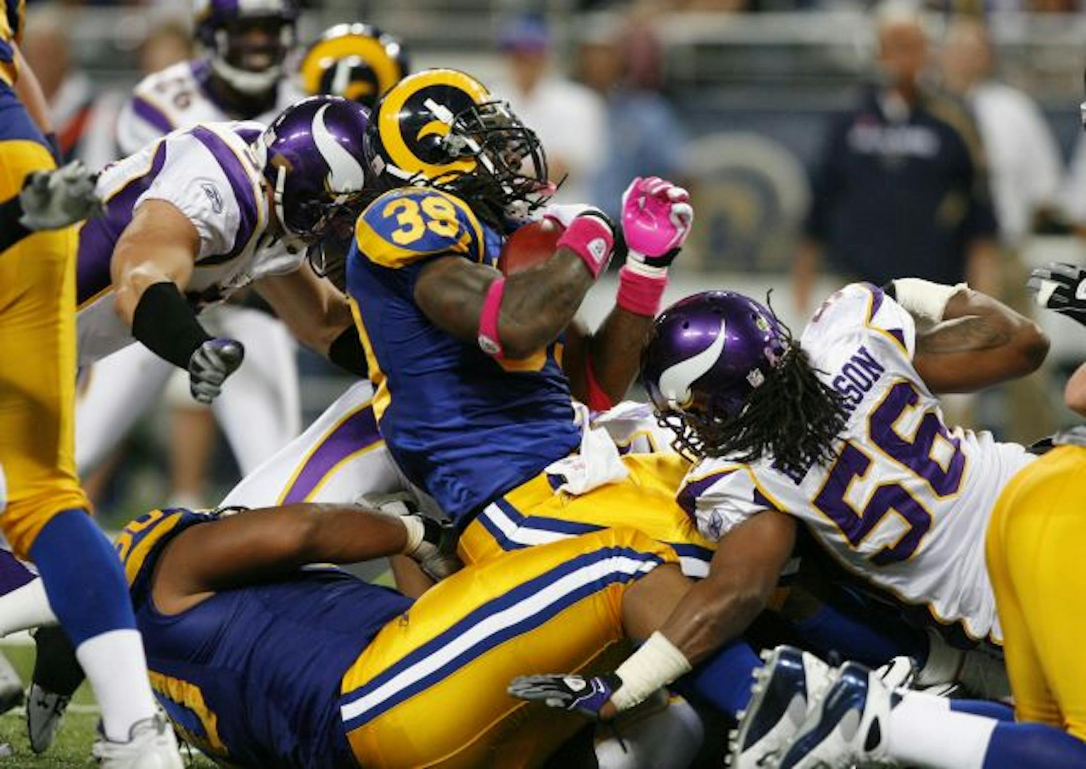 Vikings linebacker E.J. Henderson on the team's 5-0 start: "There's definitely a lot different vibe on this team than the one in 2003," he said. "We were just happy to be there at 6-0 in 2003. We really know our capabilities this year. We're more mature. When we play a lesser team, we aren't going to play down to their level and lose."