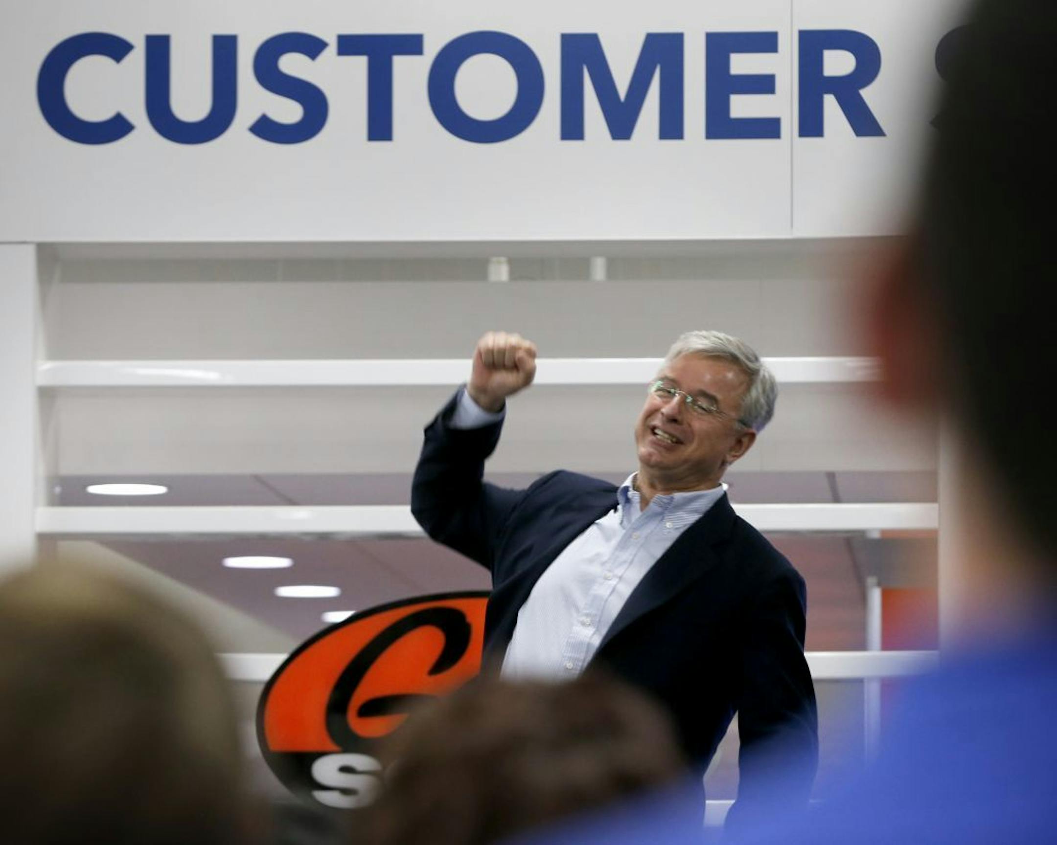 Best Buy CEO Hubert Joly spent the opening hours Thursday night hanging at the Best Buy store in Eden Prairie, where shoppers were lined up in the rain.