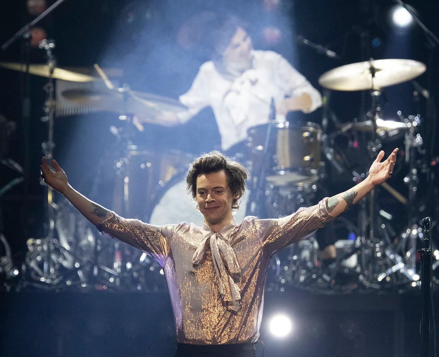 Harry Styles at the end of the first song in his set Sunday night.