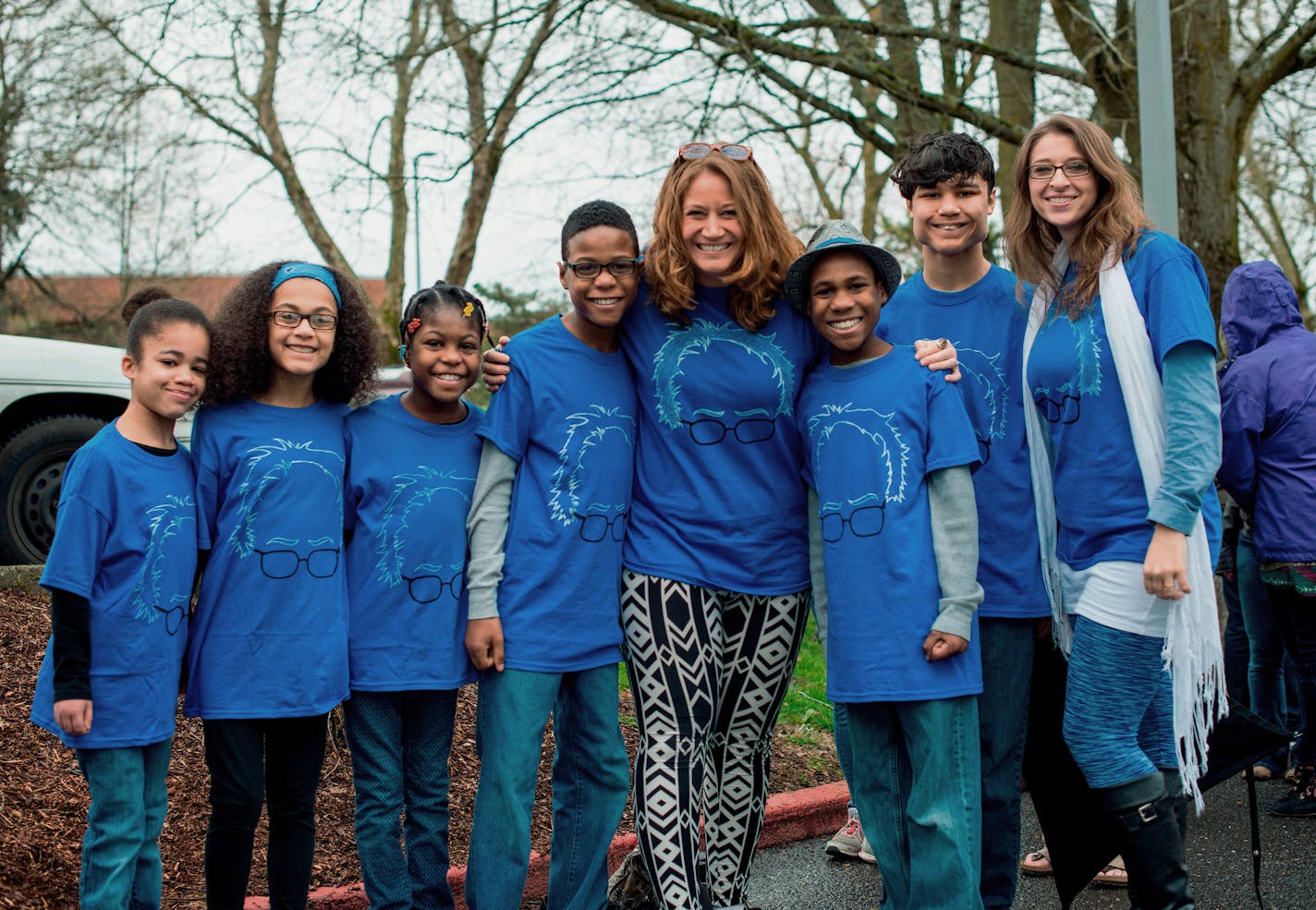 FILE - This March 20, 2016, file photo shows Hart family of Woodland, Wash., at a Bernie Sanders rally in Vancouver, Wash. Oregon child welfare officials knew the family in an SUV that plunged off a California cliff had faced a child abuse investigation in another state when it looked into allegations in 2013, according to documents released Monday, April 23, 2018. (Tristan Fortsch/KATU News via AP, File)