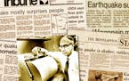 Newspaper pages and archival images tell the story of the July 1975 earthquake near Morris, Minnesota.