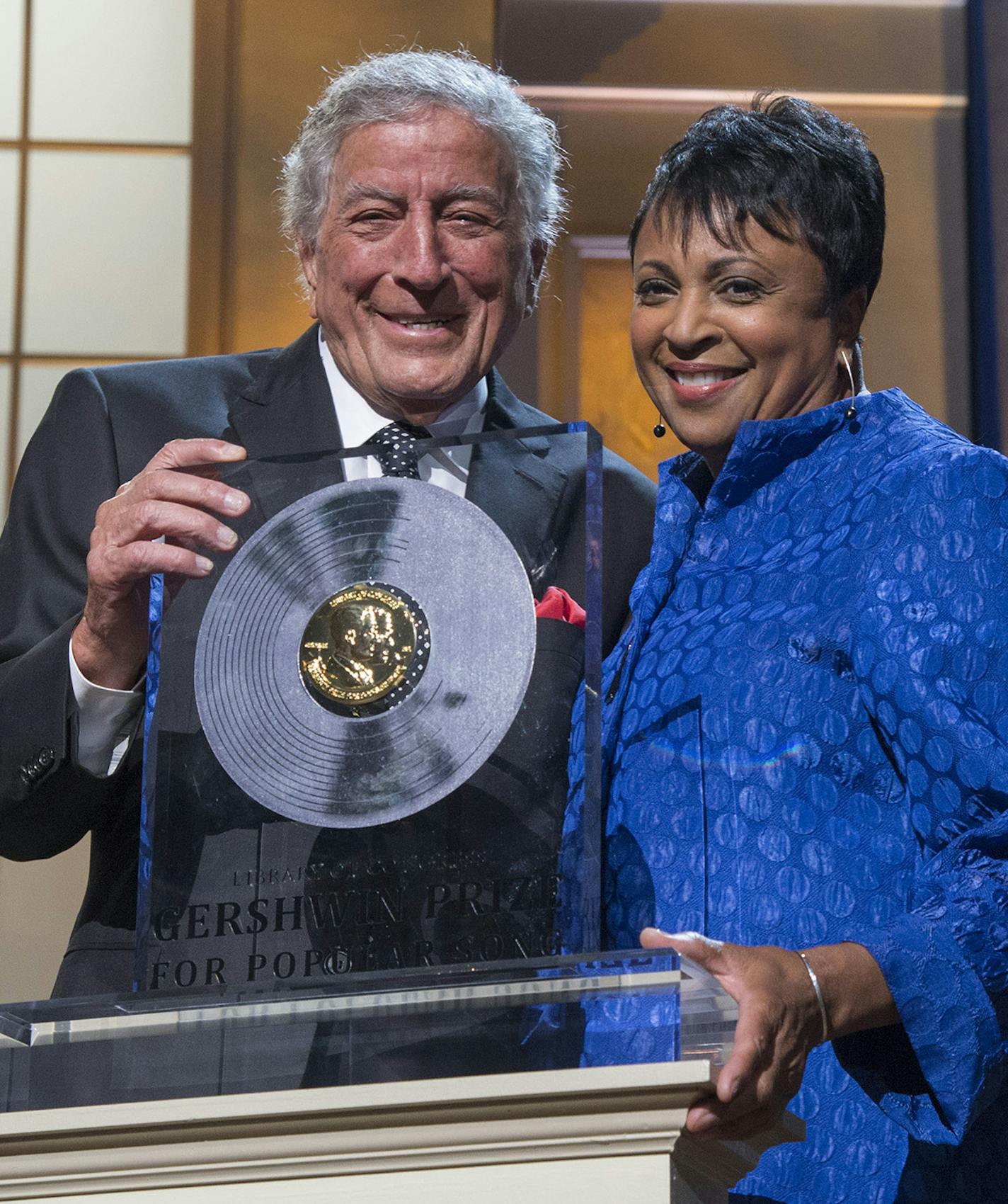 Courtesy of Cable Risdon Photography Honoree Tony Bennett with Librarian of Congress Carla Hayden as she presents the Library of Congress Gershwin Prize for Popular Song.