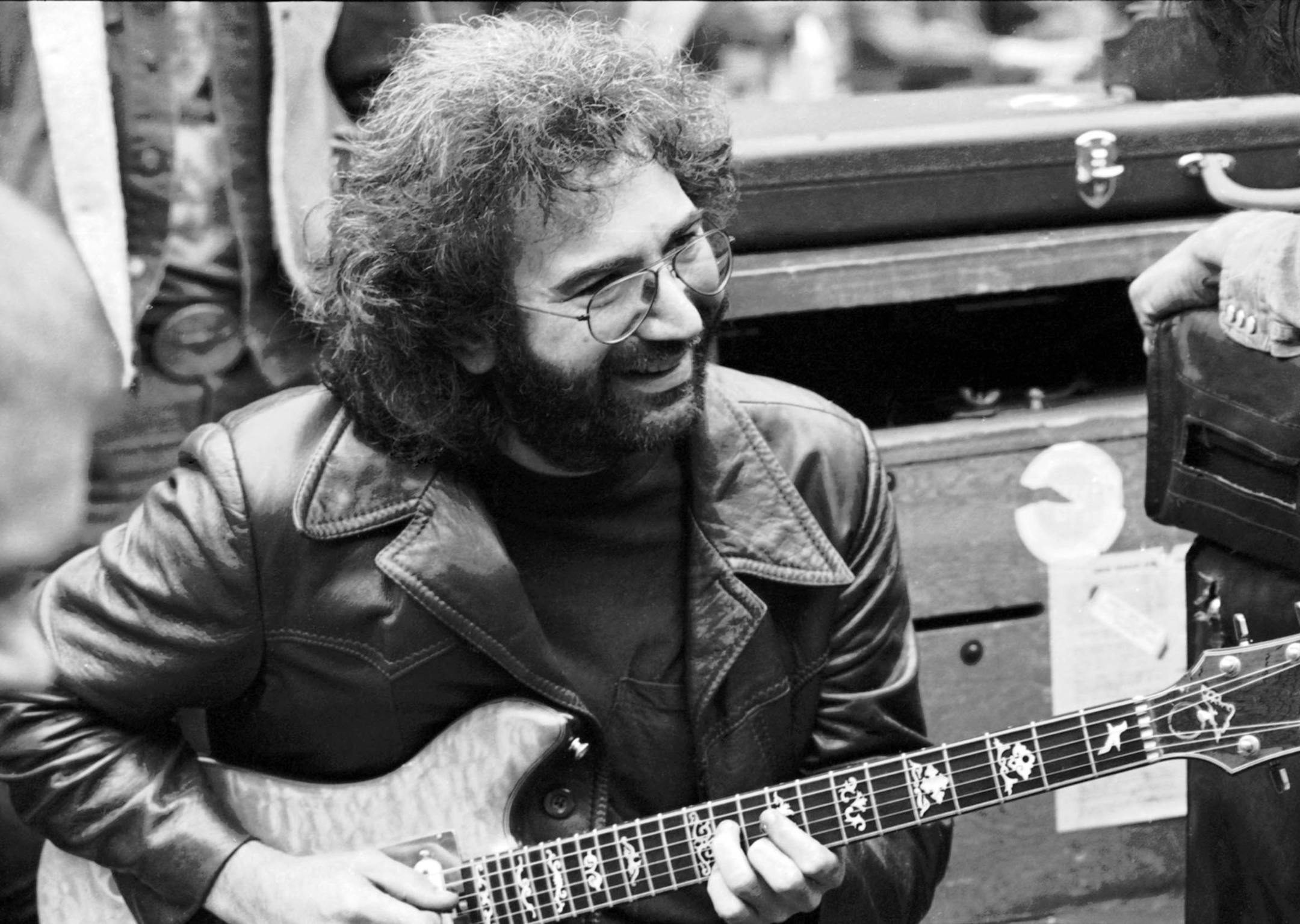 Jerry Garcia backstage before a Grateful Dead concert in Golden Gate Park 09/28/1975. An image from "Long Strange Trip."
Photographer: Roberto Rabanne/provided by Amazon Prime Video