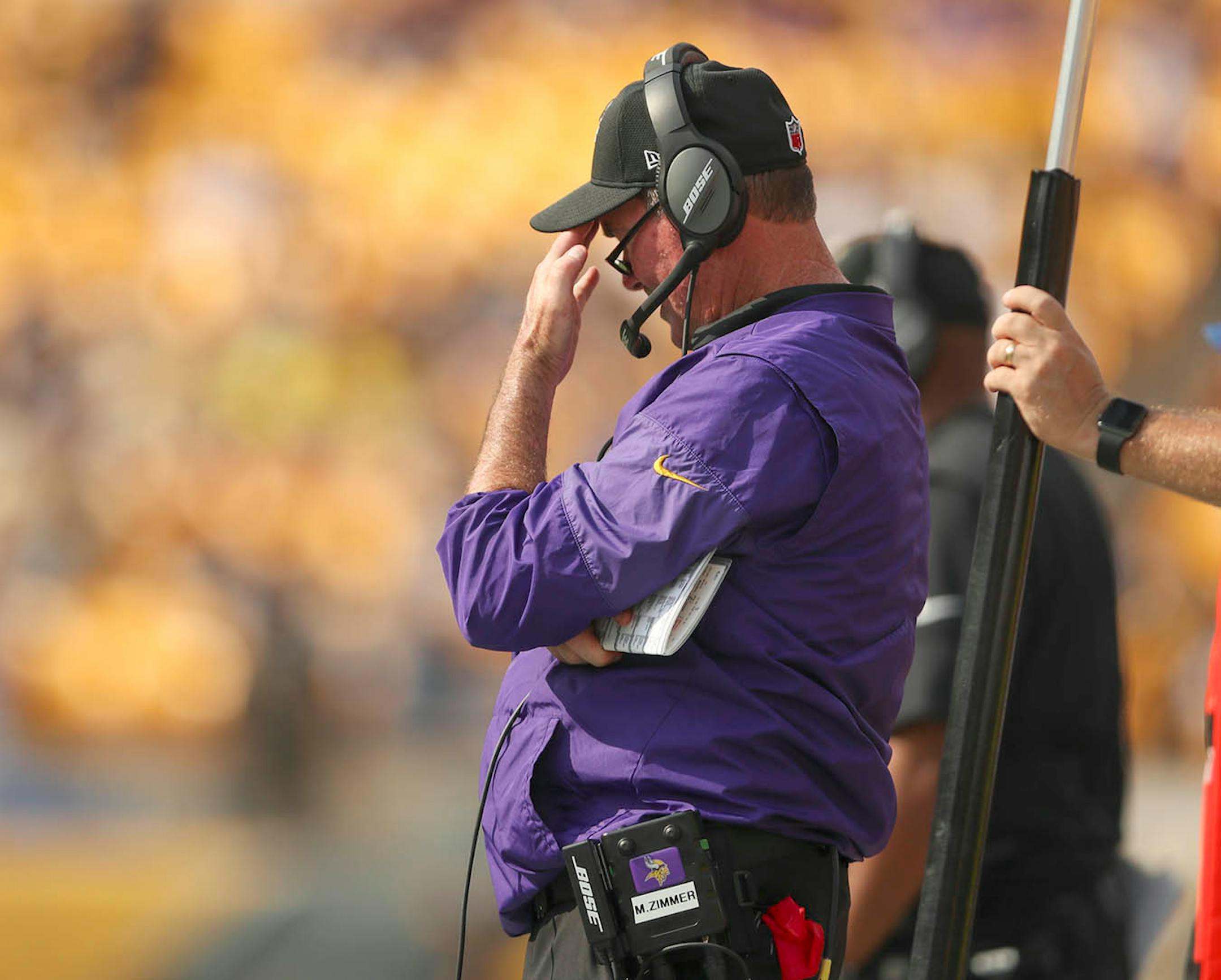 Minnesota Vikings head coach Mike Zimmer on the sidelines late in the fourth quarter.