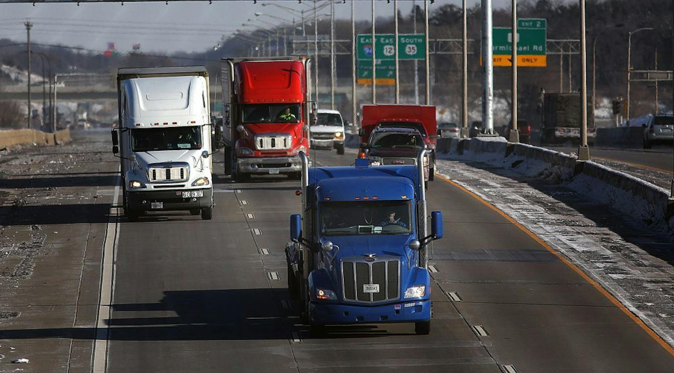 Interstate 94 serves as a major corridor of commerce, as thousands of trucks haul commodities from coast to coast, often crossing the St. Corix River which links Minnesota and Wisconsin (These trucks are headed west from Hudson, WI).