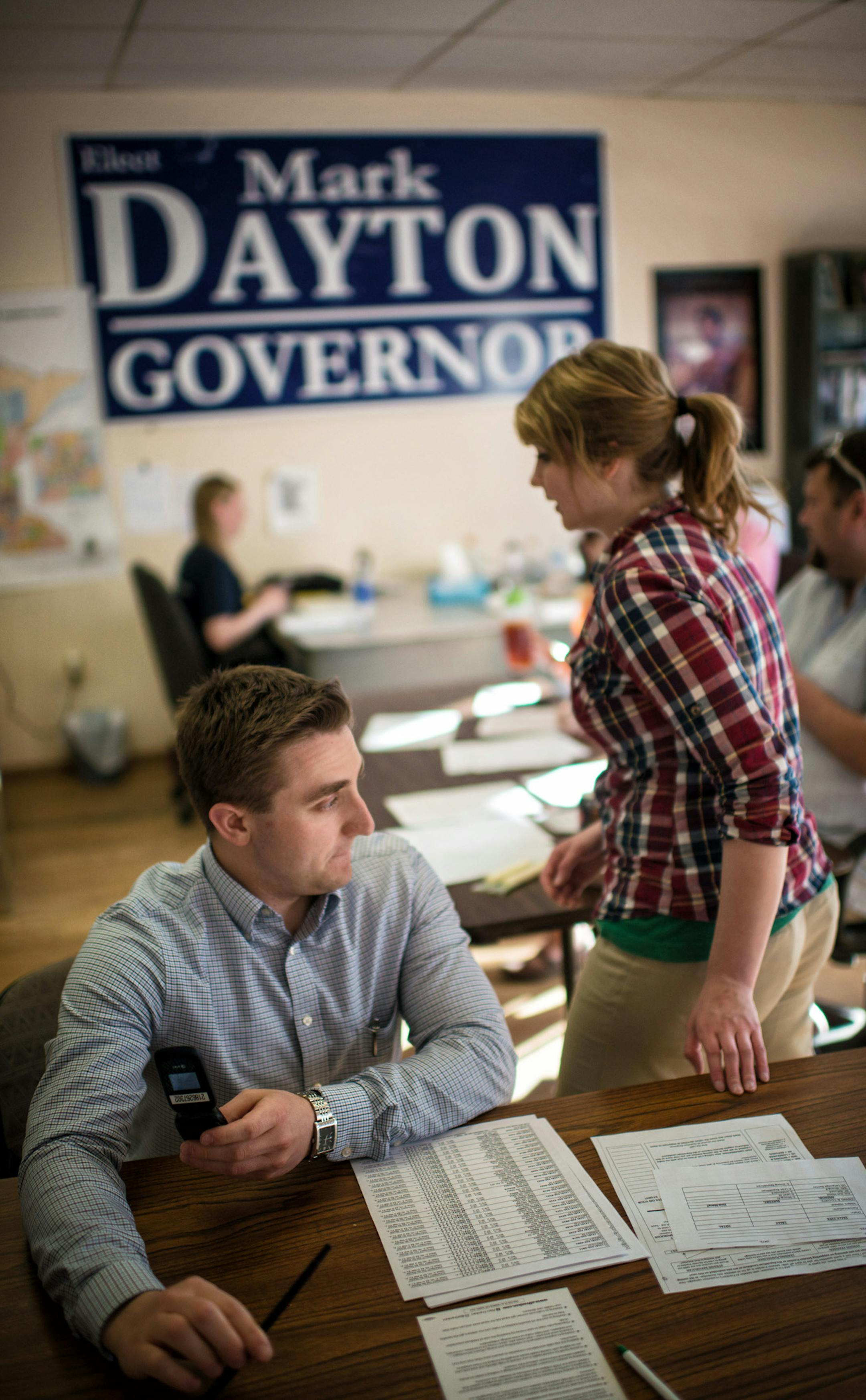 DFL volunteers made calls to muster support for Senator Al Franken Thursday evening from the regional DFL headquarters in West Duluth. Duluth is host of the DFL state convention and is the largest city in the 8th Congressional district. Wednesday, May 28, 2014 ] GLEN STUBBE * gstubbe@startribune.com