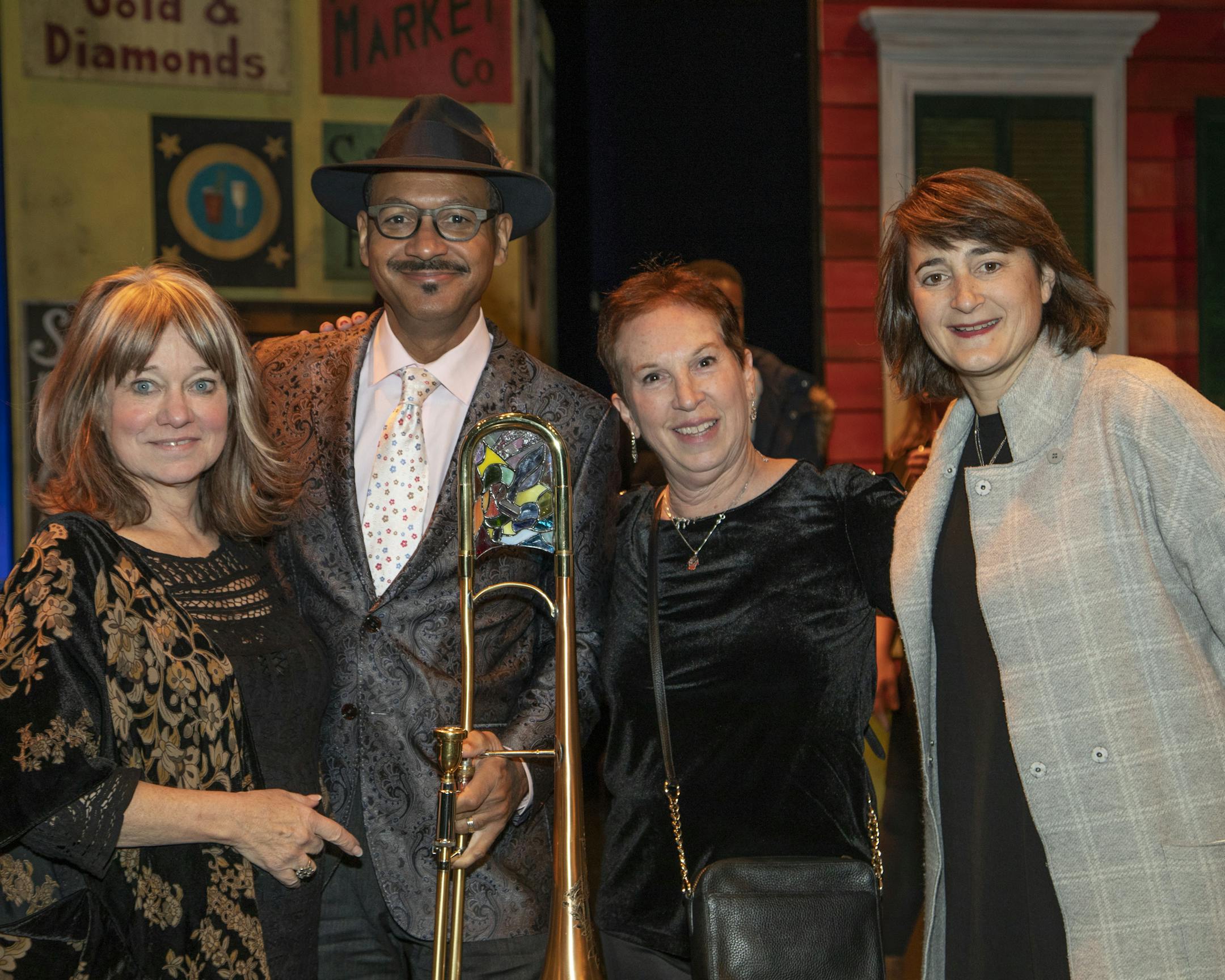 "Hot Funky Butt Jazz" director Jeanne Calvit, jazz trumpeter Delfeayo Marsalis, Raleigh Wolpert and Martha Goldberg Aronson.