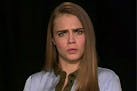 Actress Cara Delvingne reacts during an interview with "Good Day Sacramento."