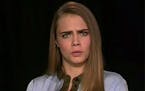 Actress Cara Delvingne reacts during an interview with "Good Day Sacramento."