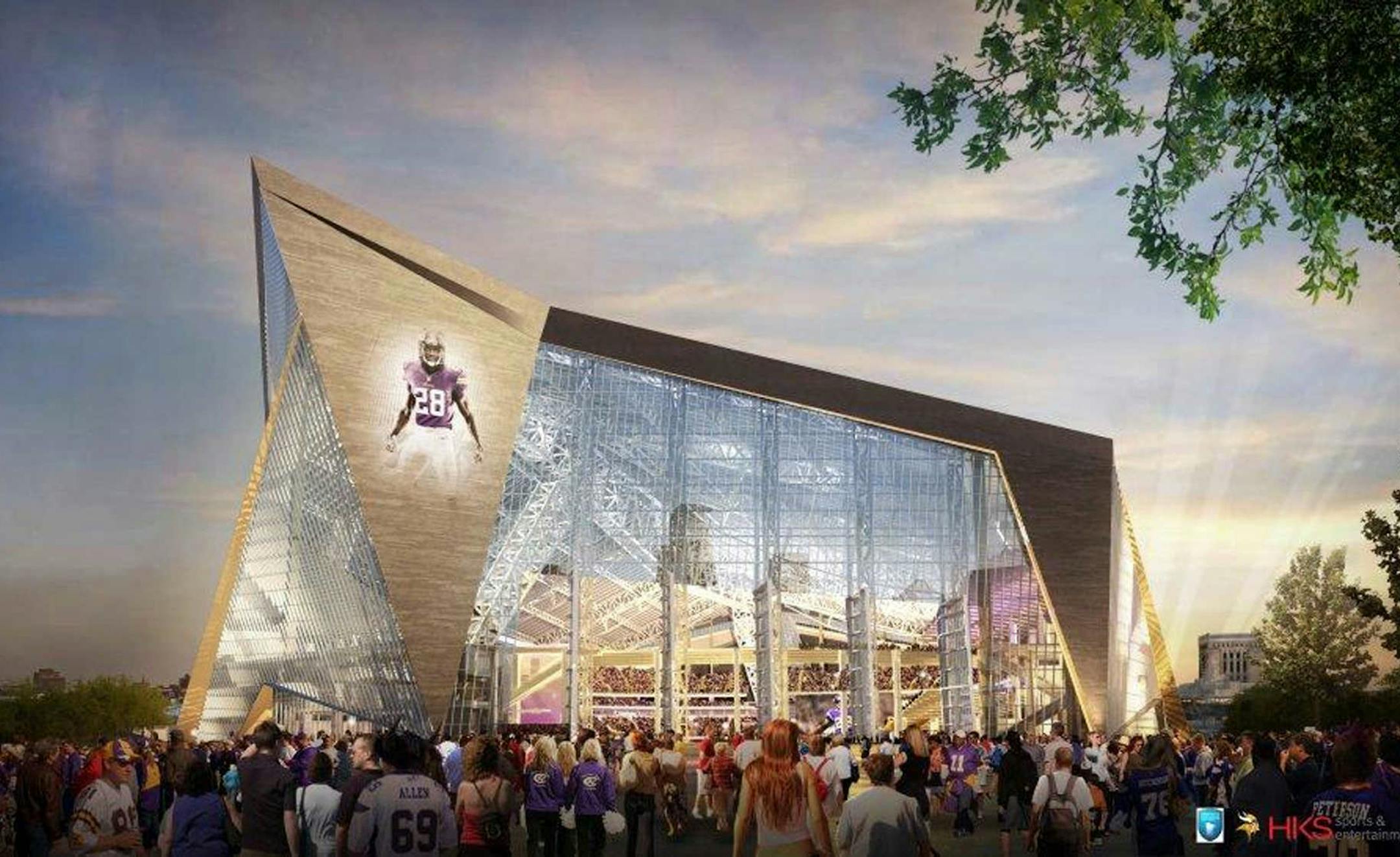 FILE - This fie handout released May 13, 2013, by the Minnesota Sports Facilities Authority and the Minnesota Vikings shows the new Vikings stadium in this rendering by HKS Sports and Entertainment Group. The Vikings say they'll raise their contribution to a new stadium to more than $500 million to make sure the project has everything they want. Vice President Lester Bagley says the extra money is the only way to preserve the design and features in the new stadium, which will now cost more than