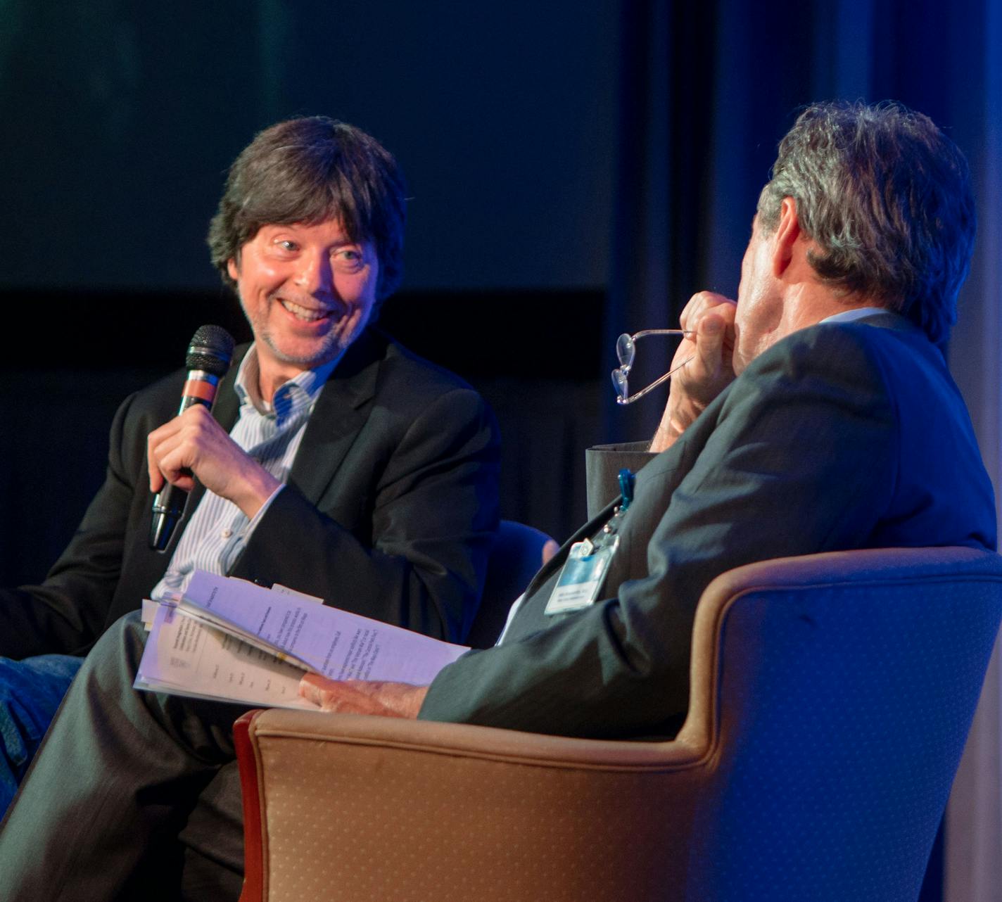 Ken Burns's next project is the history of the Mayo Clinic and the Emmy-winning filmmaker is giving the Rochester staff a sneak preview. Burns is at left. credit: Matthew Meyer, editorial photographer, Mayo Clinic