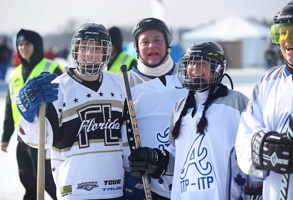 Free agent Dean Wolfe, left, came up from Florida to play on Atlanta OTP-ITP and was seen during a game Saturday, Jan. 27, 2018 at the U.S. Pond Hocke