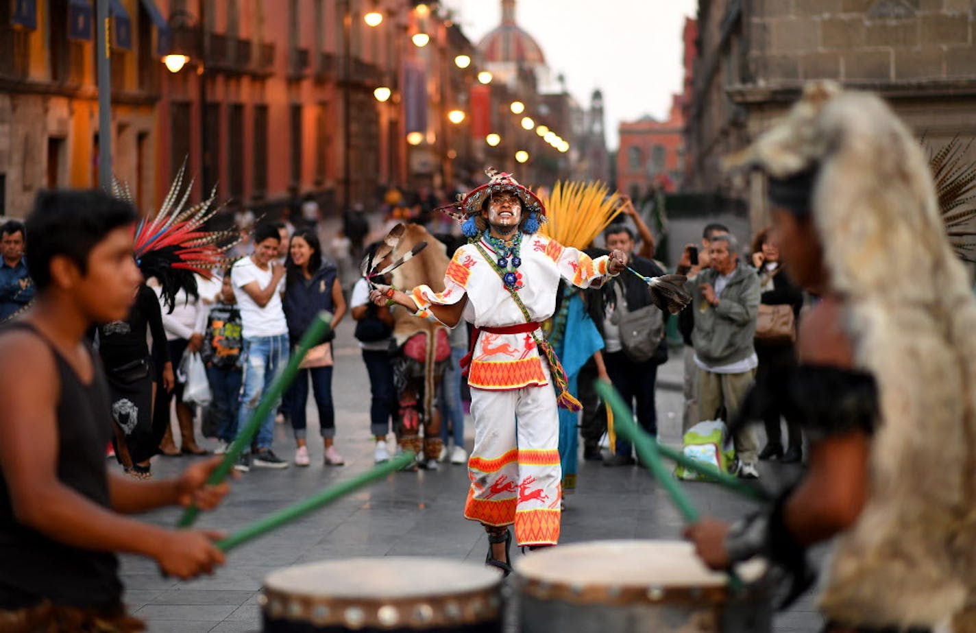 Aztec street performers in Zocalo in Mexico City on February 18, 2018. (Wally Skalij/Los Angeles Times/TNS) ORG XMIT: 1242223