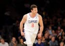 LA Clippers forward Danilo Gallinari (8) reacts after sinking a basket during the second half of the NBA basketball game against the New York Knicks, 