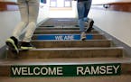 Ramsey Middle School students made their way up a flight of stairs at the school Tuesday, March 17, 2015 in St. Paul, MN. ] (ELIZABETH FLORES/STAR TRI
