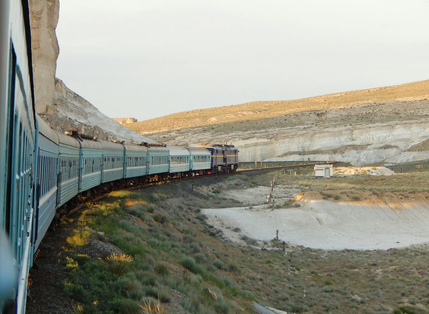 Arid Kazakhstan landscape from the window of a train