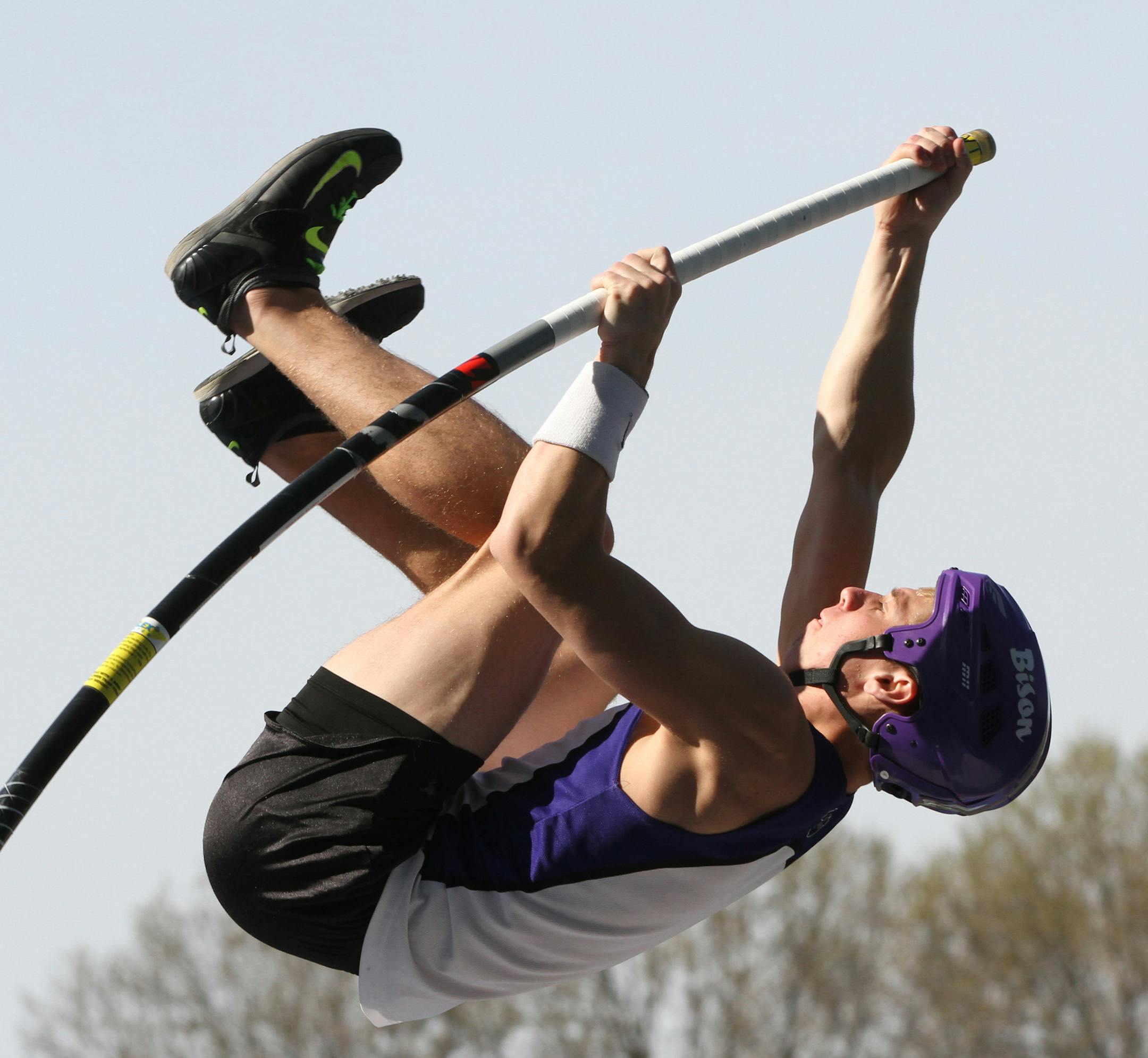 Mitch Valli of Buffalo High School, vaulted at the Blake track on 5/10/13.] Bruce Bisping/Star Tribune, bbisping@startribune.com Mitch Valli, Grant Krieger, Lee Bares/source.