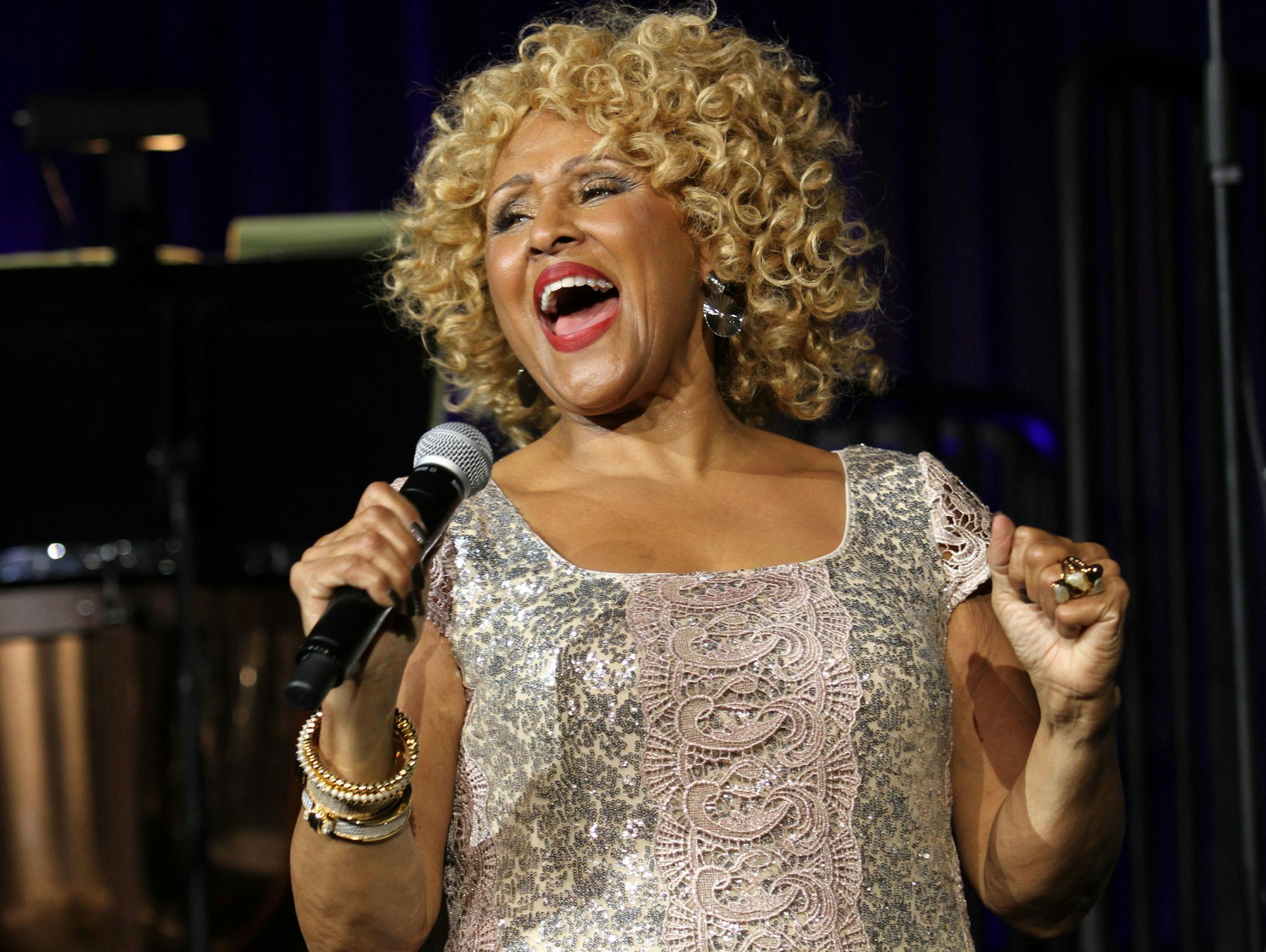 FILE - In this Oct. 17, 2013 file photo, singer Darlene Love performs at the "Right To Rock Benefit" at Cipriani Wall Street in New York. Love will sing "Christmas (Baby Please Come Home)" for the 21st and final time on Letterman's annual holiday show. He's retiring from the "The Late Show with David Letterman" next May. (Photo by Greg Allen/Invision/AP, File)