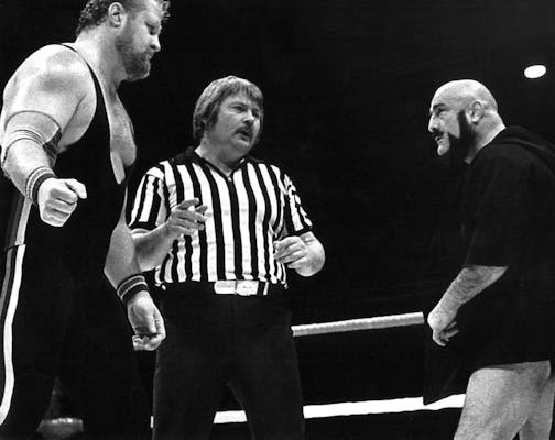 Larry (The Axe) Hennig wrestled Mad Dog Vachon in the 1980s. Al DeRusha was the referee.