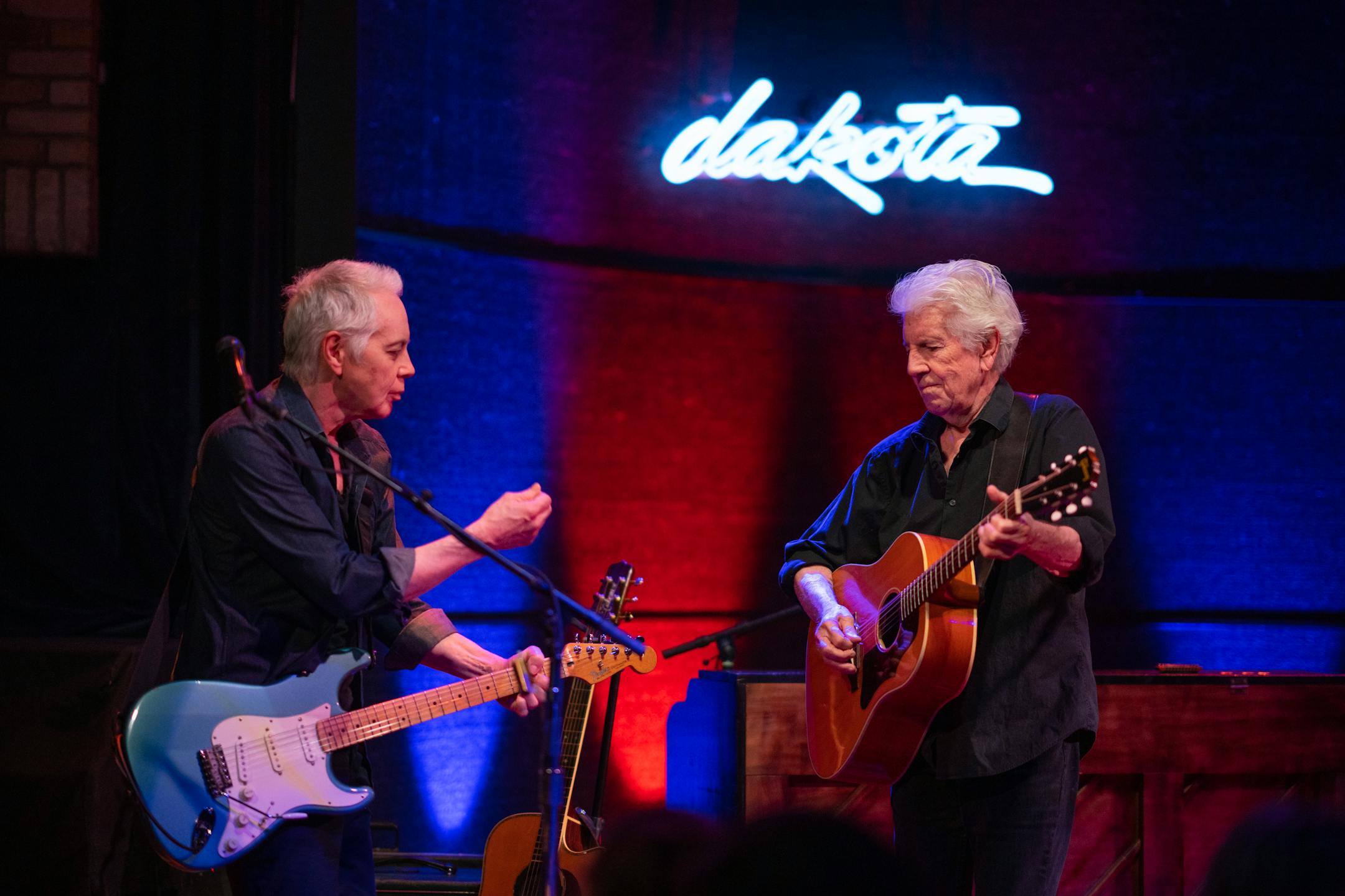Graham Nash performing with guitarist Shane Fontayne, left, early in his set at the Dakota Tuesday night.
